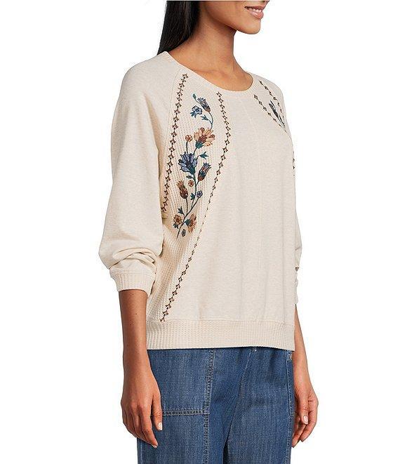 Nurture Petite Knit Crew Neck 3/4 Sleeve Embroidered Top Product Image