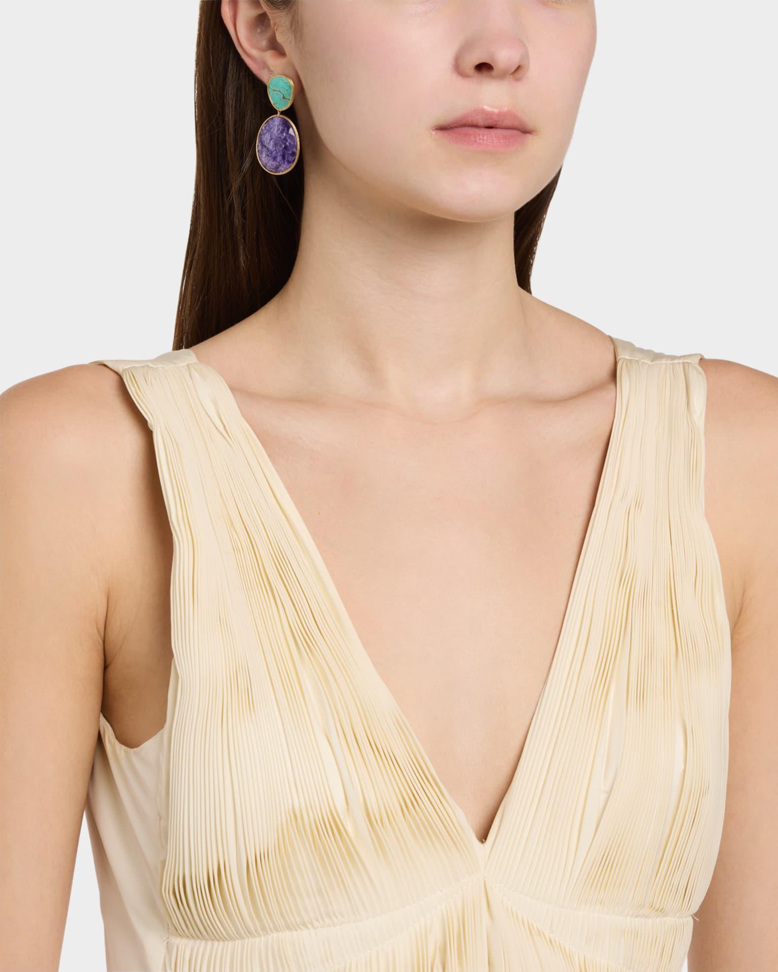 Lunaria 18K Yellow Gold Earrings with Turquoise and Charoite Product Image