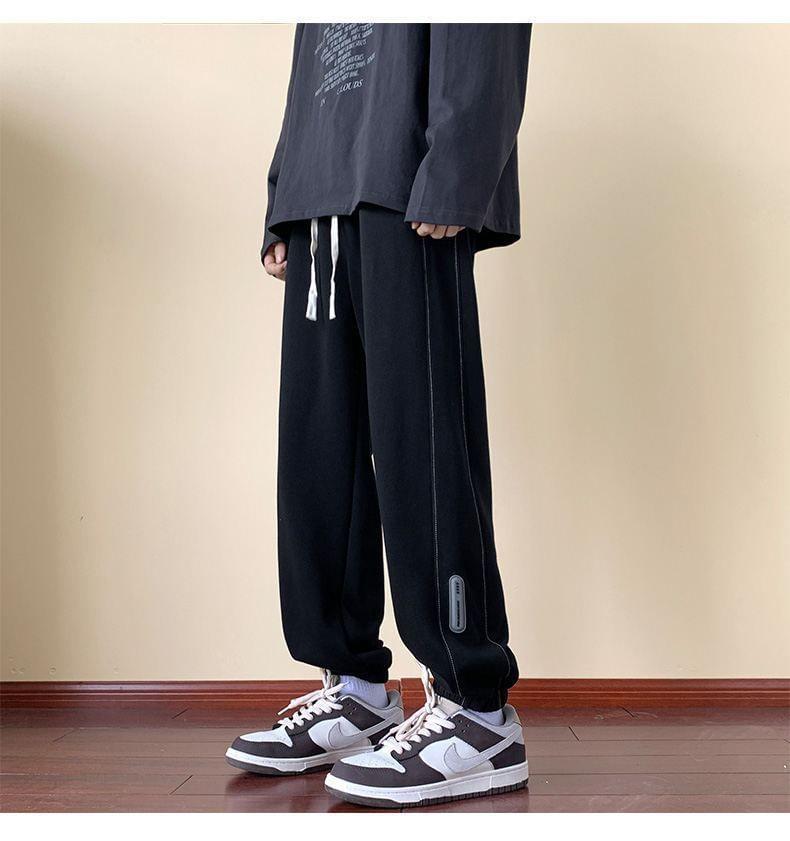 Drawstring Waist Plain Cropped Harem Sweatpants Product Image