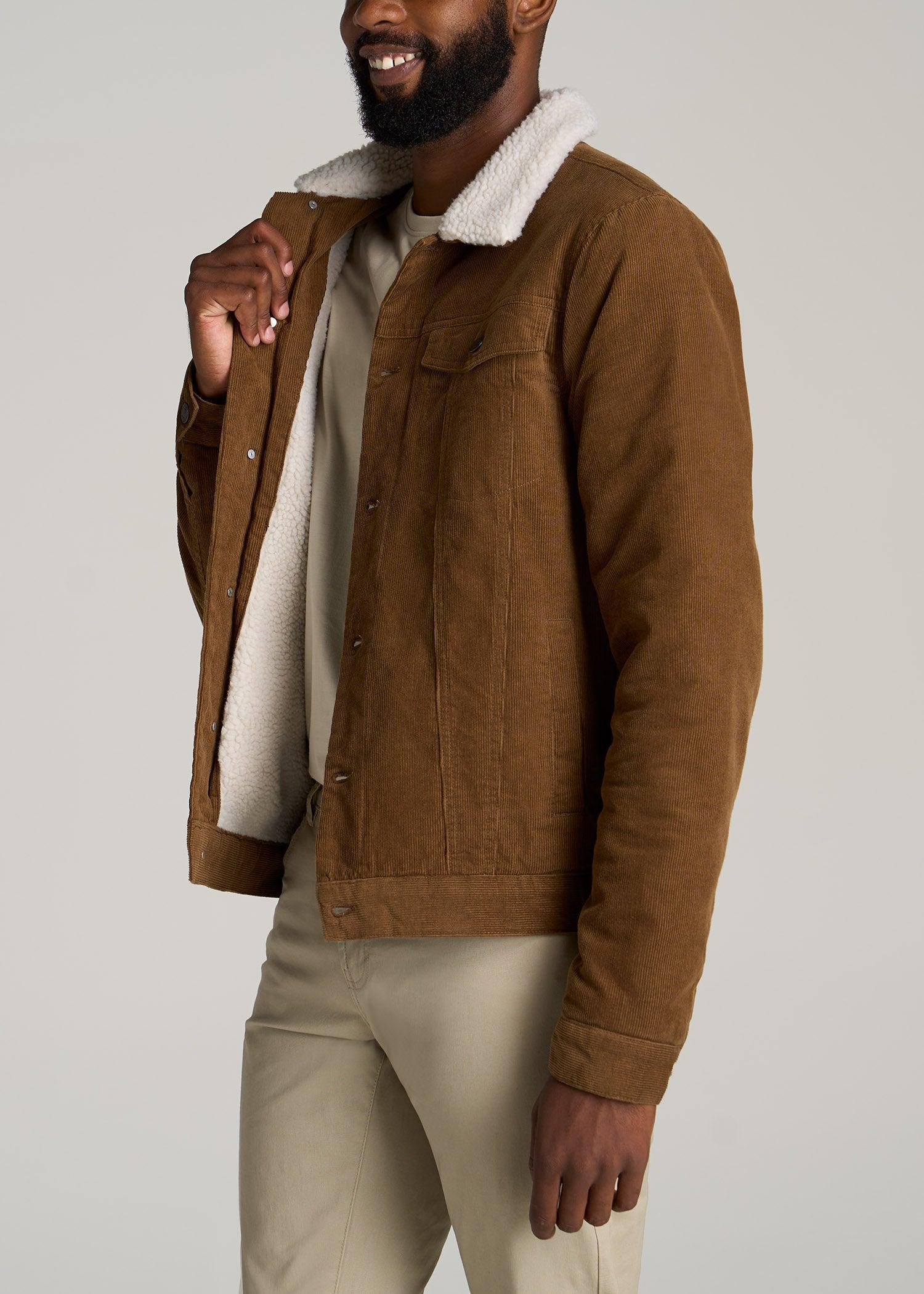 LJ&S Men's Sherpa Corduroy Tall Trucker Jacket in Tan Brown Product Image
