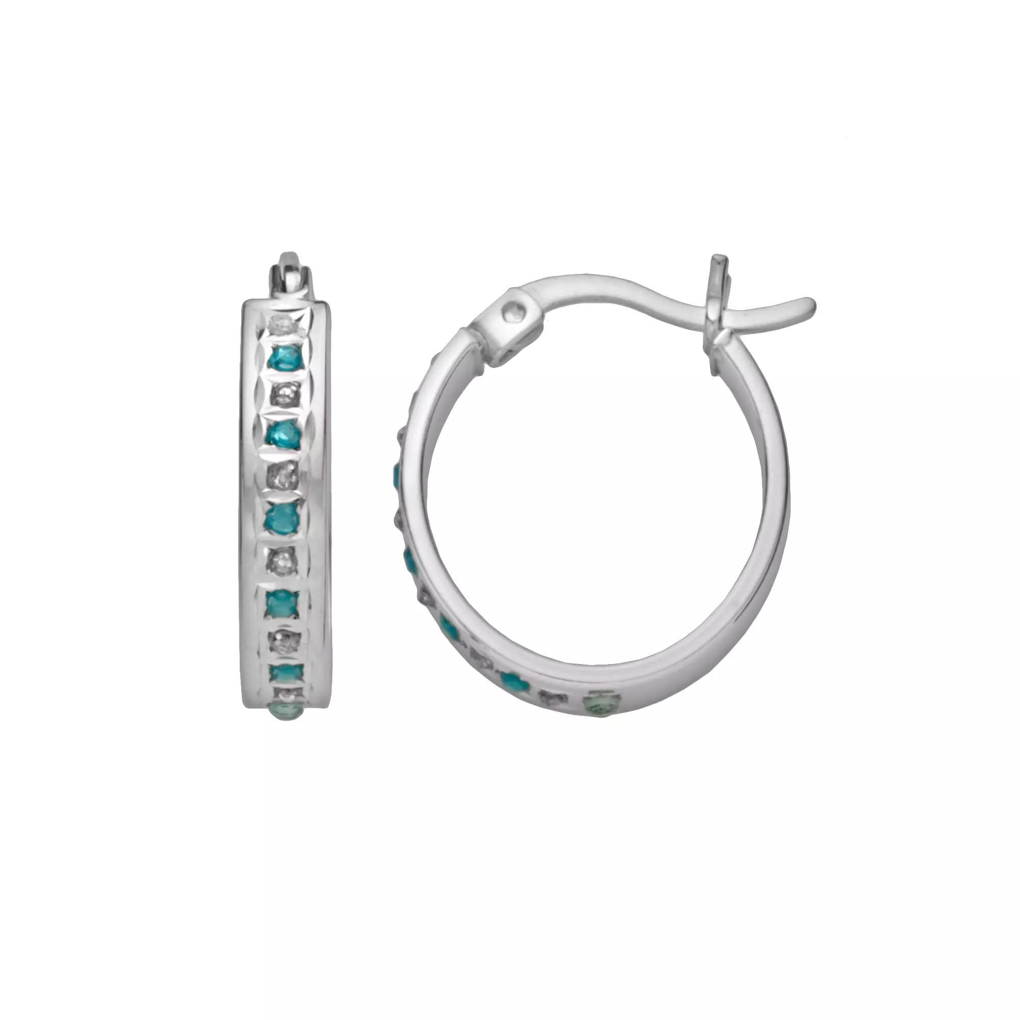 Platinum-Over-Silver Blue Topaz and Diamond Accent Oval Hoop Earrings, Women's, White Product Image
