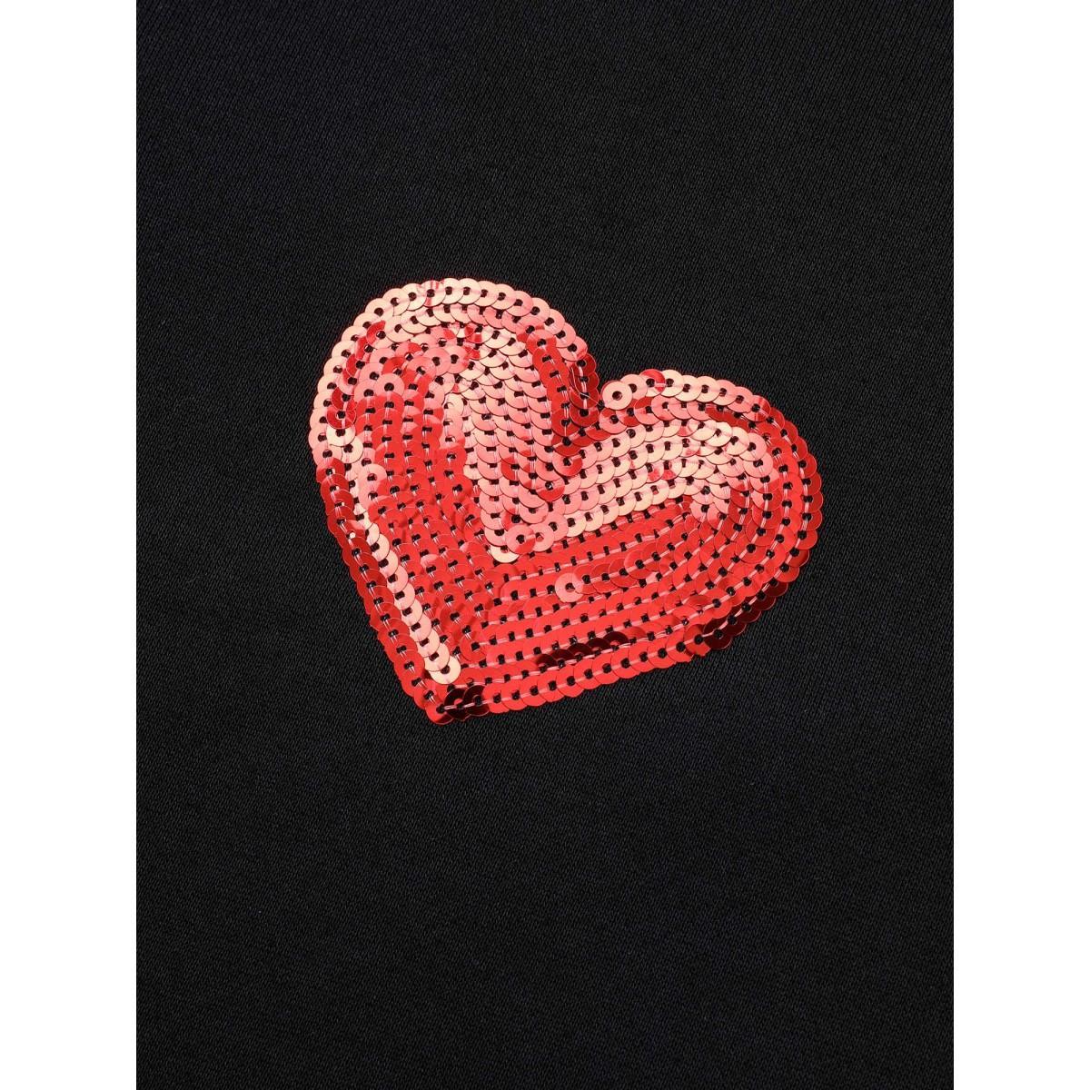 Plus Size Sequin Heart Embellished Puffy Sleeves Sweatshirt Women Black Casual Round Neck Everyday Sweatshirts BloomChic 22-24/3X Product Image