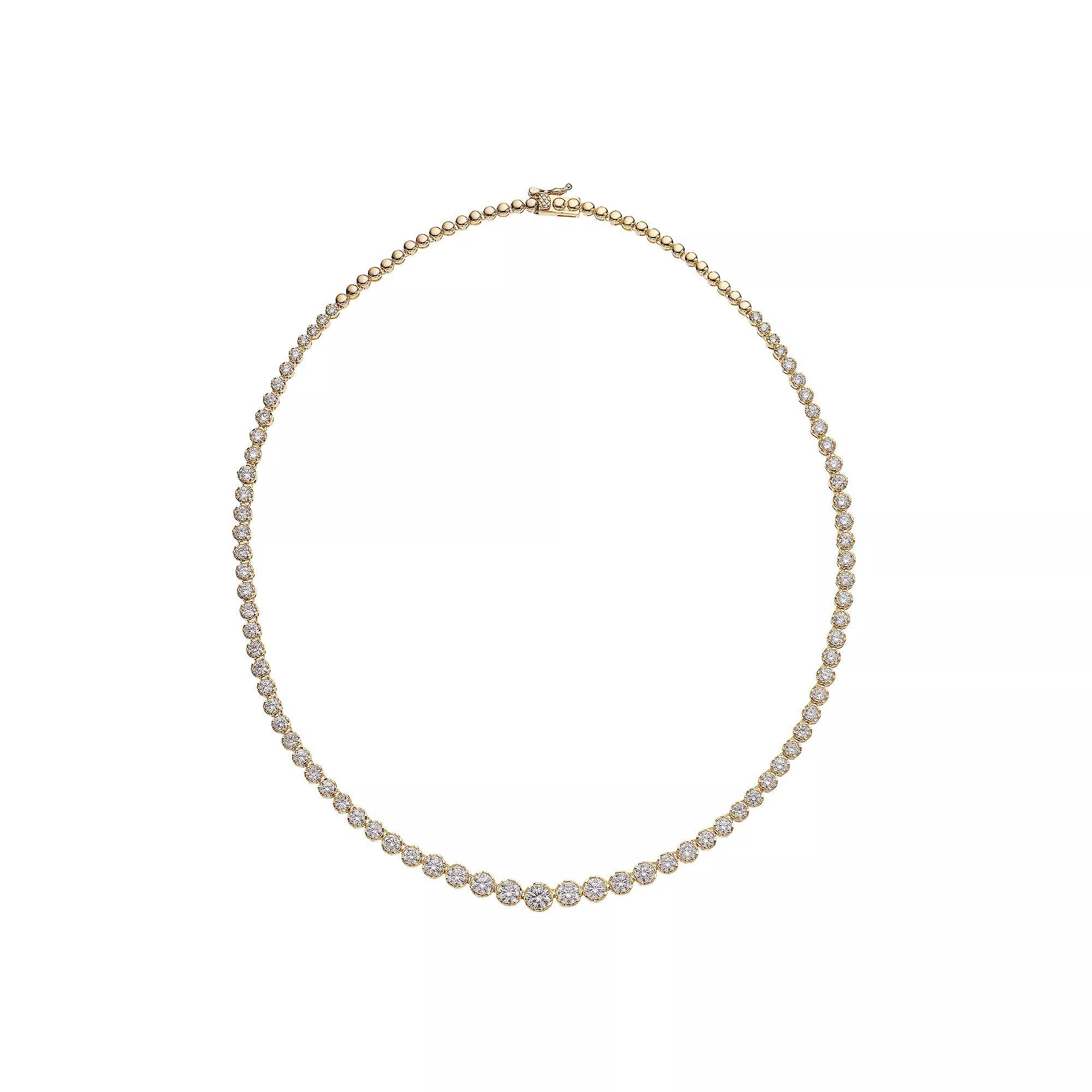 Cubic Zirconia Sterling Silver Graduated Size Tennis Chain Anniversary Necklace, Womens Gold Tone Product Image
