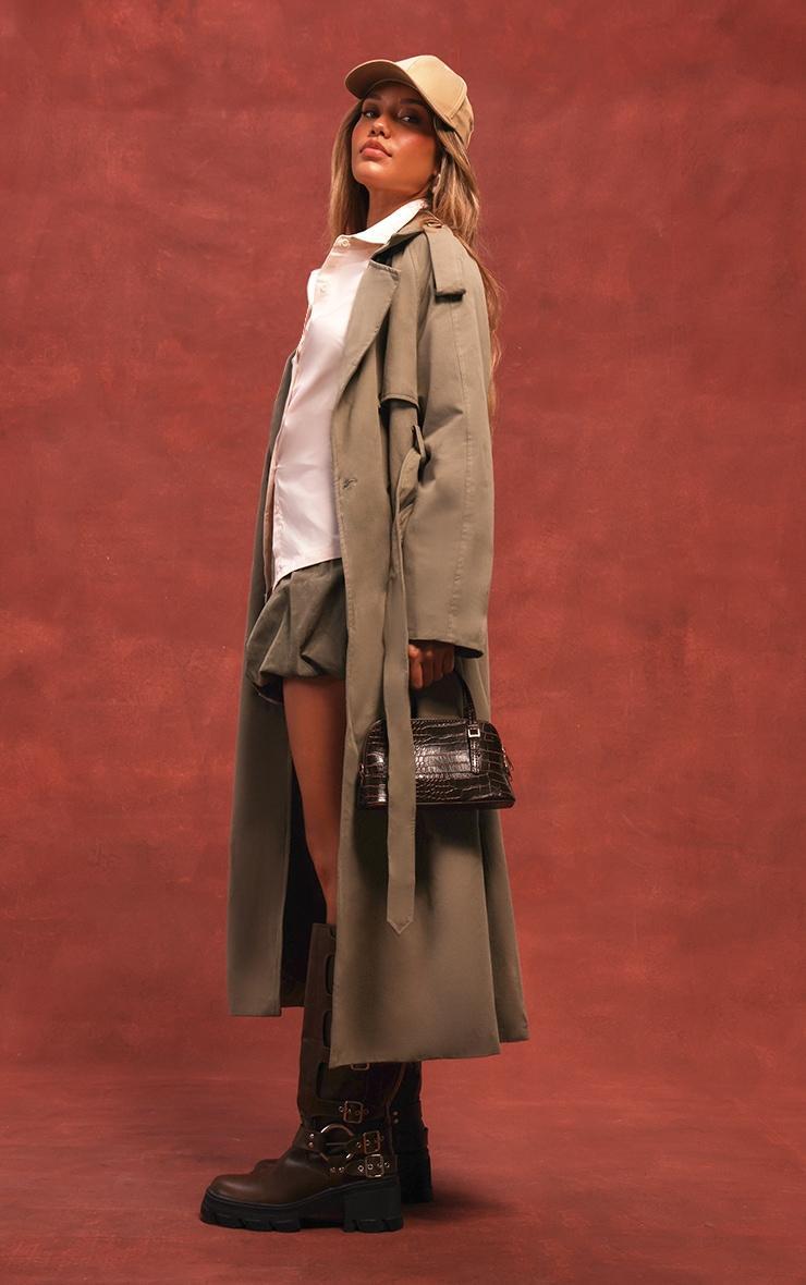  Khaki Belted Double Breasted Trench Coat Product Image