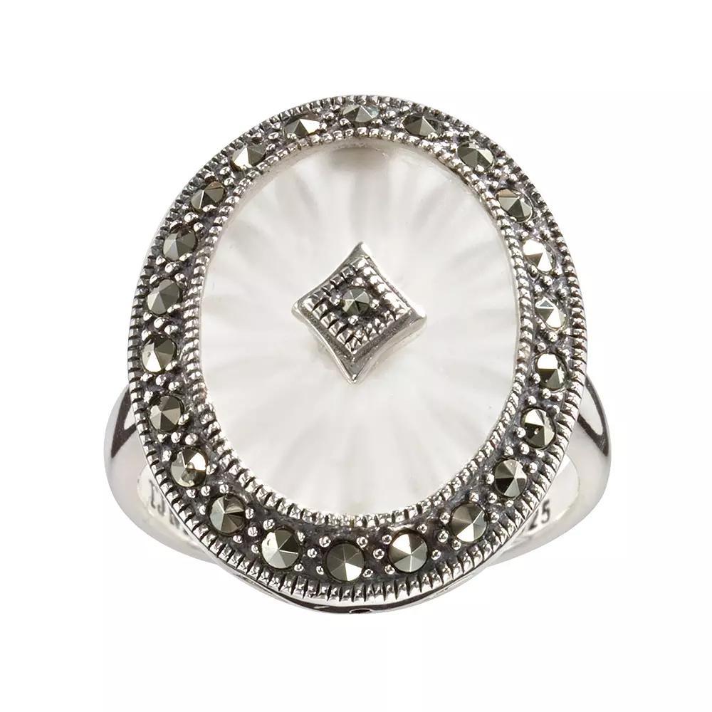 Lavish by TJM Sterling Silver Sunray Crystal & Marcasite Oval Frame Ring, Women's, Size: 6 Product Image