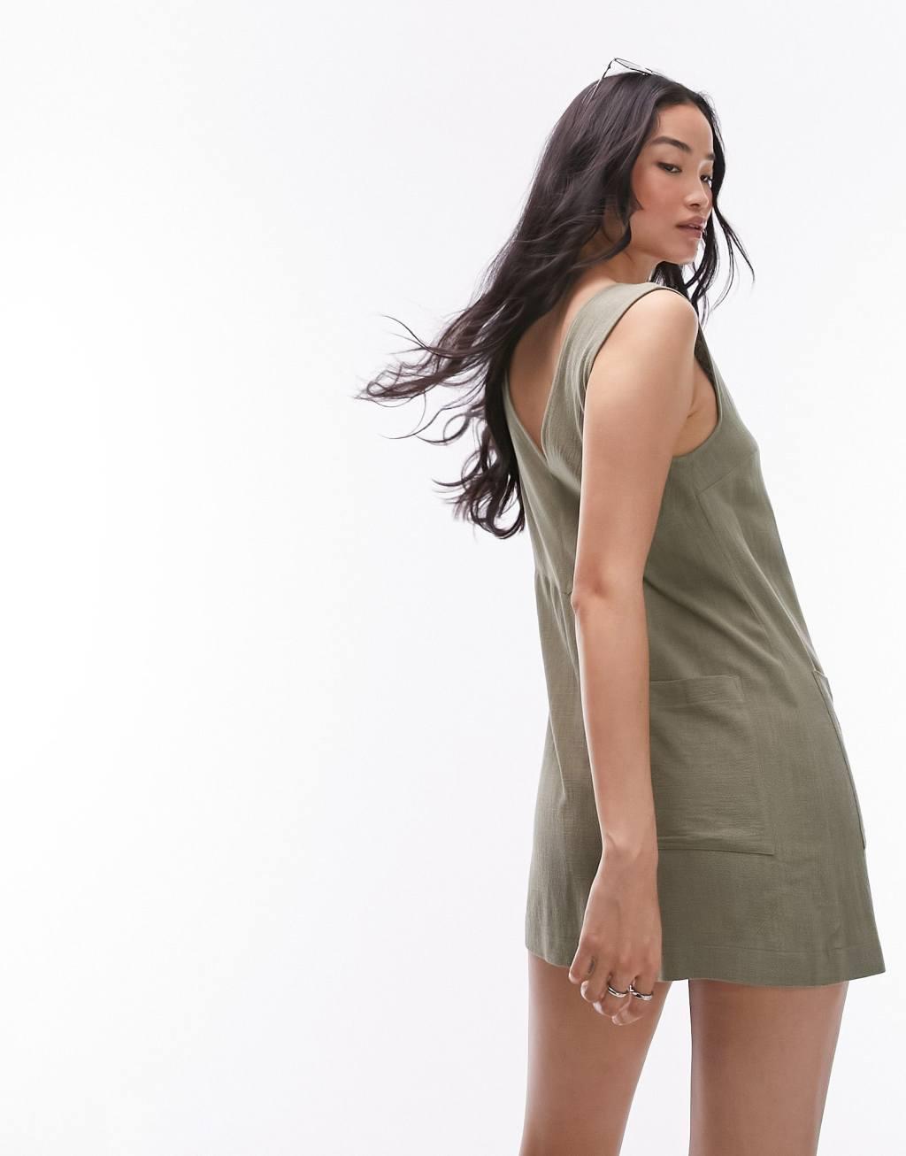 Topshop button down romper in khaki Product Image