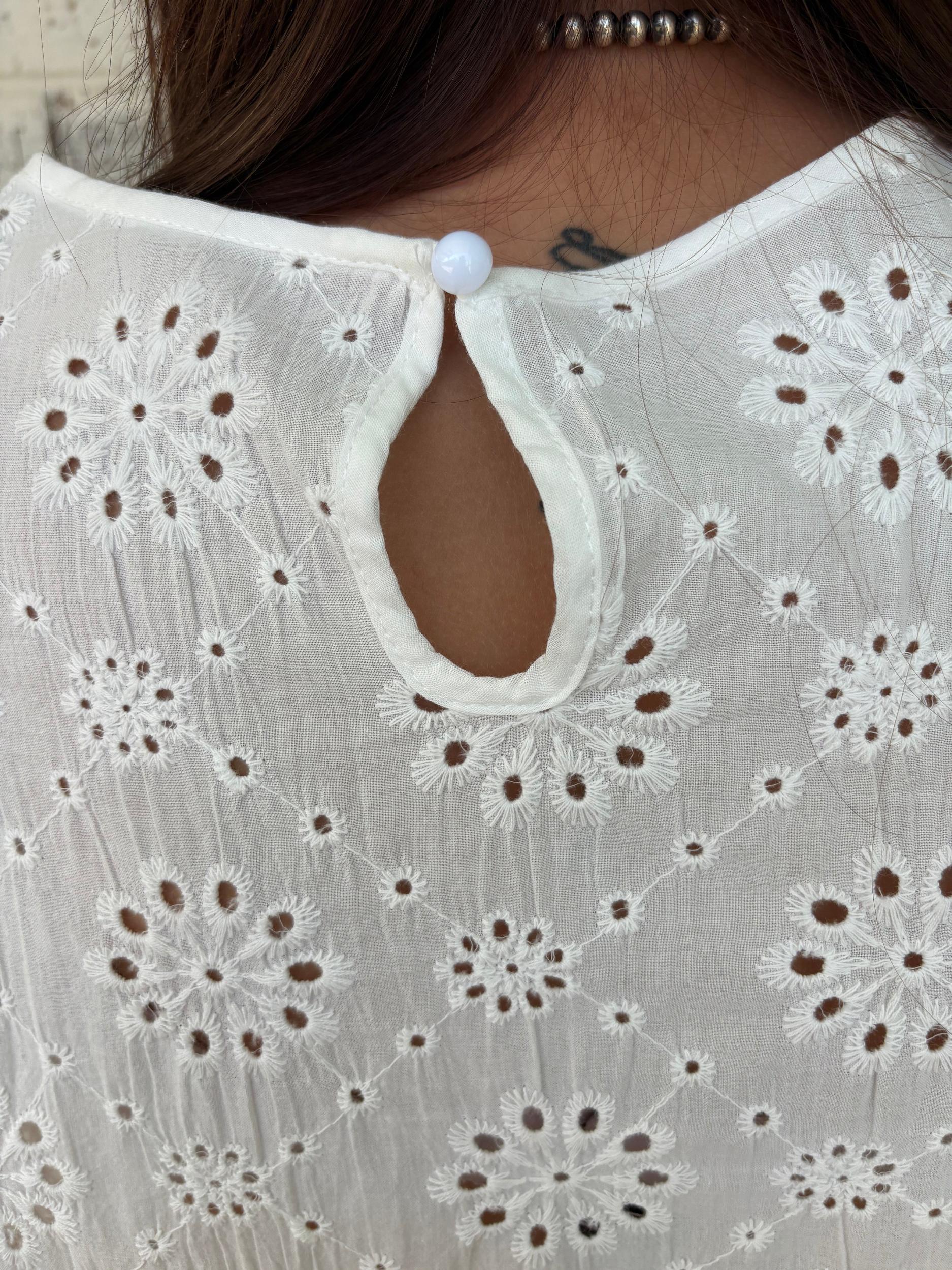 White Eyelet Embroidered Ruffled Flutter Sleeve Top Product Image