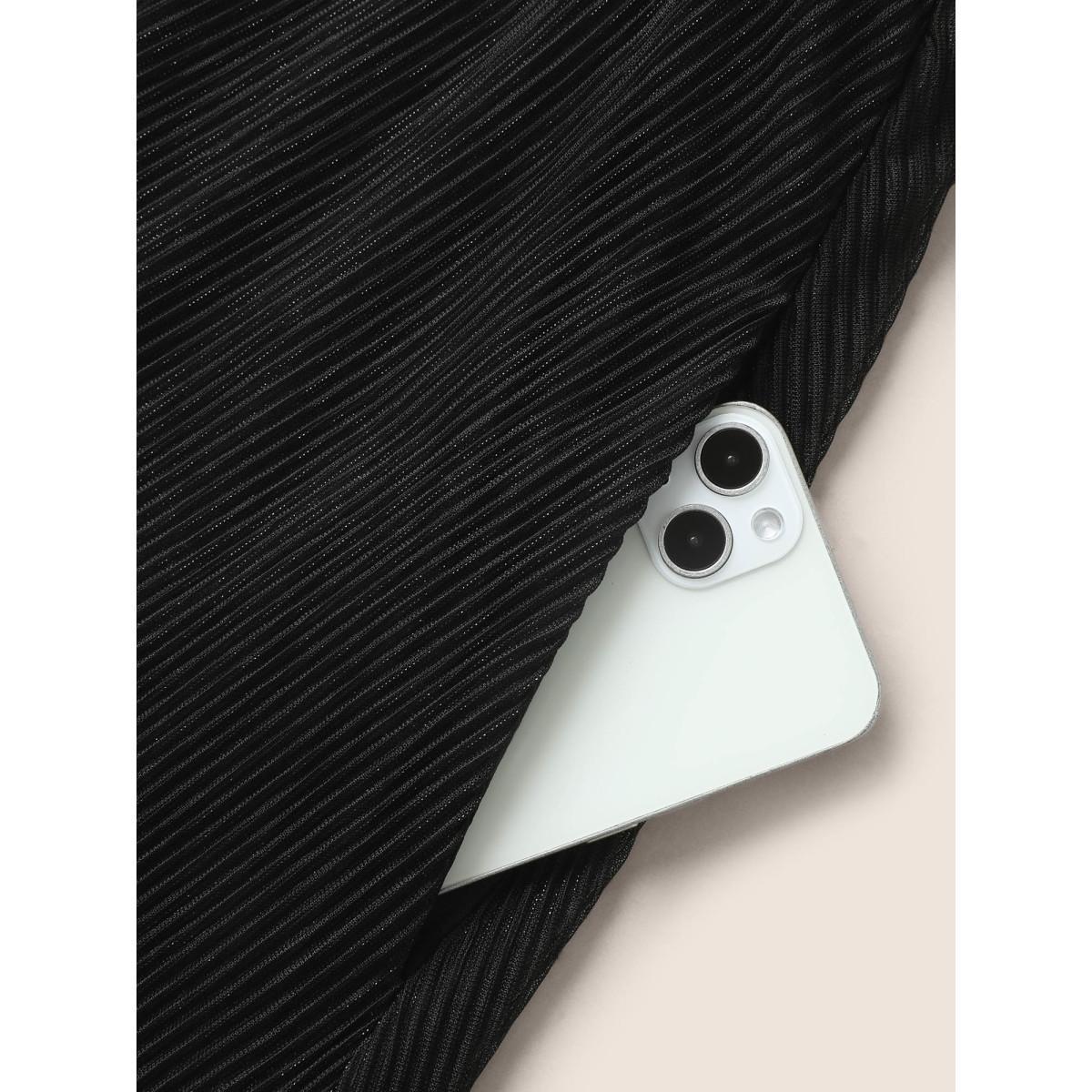 Plus Size Stand Collar Luxe Belted Tank Dress Black Women Formal Texture Stand-up collar Sleeveless Curvy BloomChic 22-24/3X Product Image