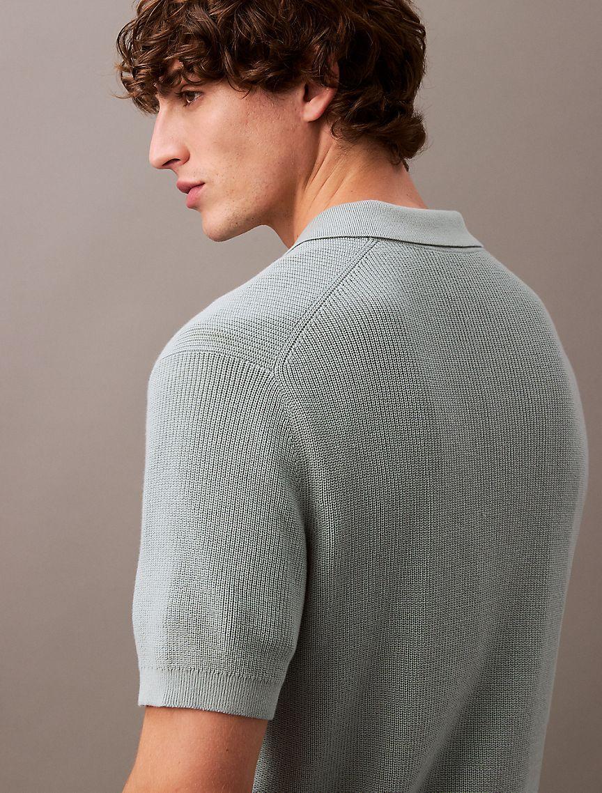Textured Cotton Johnny Collar Polo Sweater Product Image