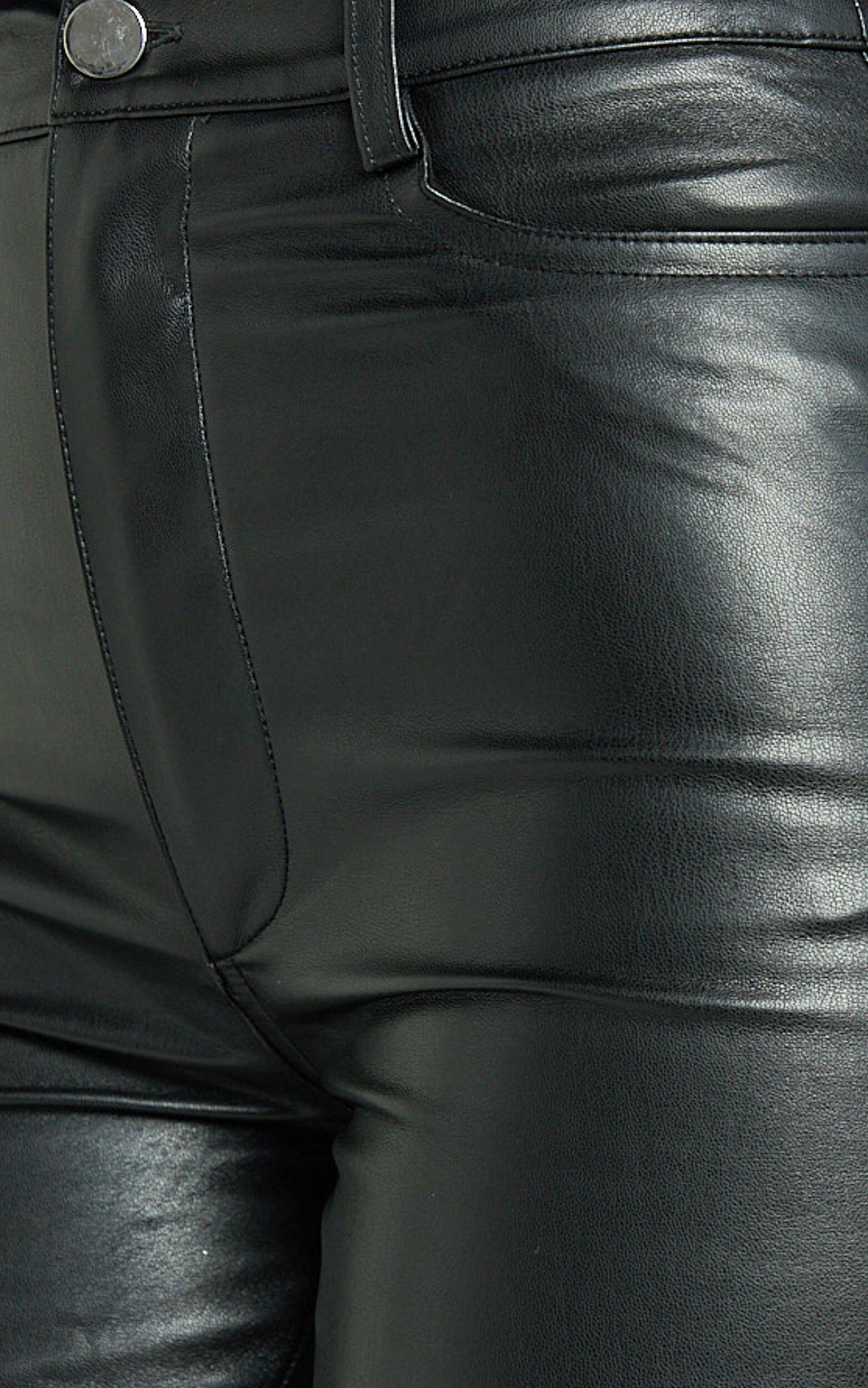 Dilyene Pants - Mid Waist Straight Leg Faux Leather Pants in Black Product Image