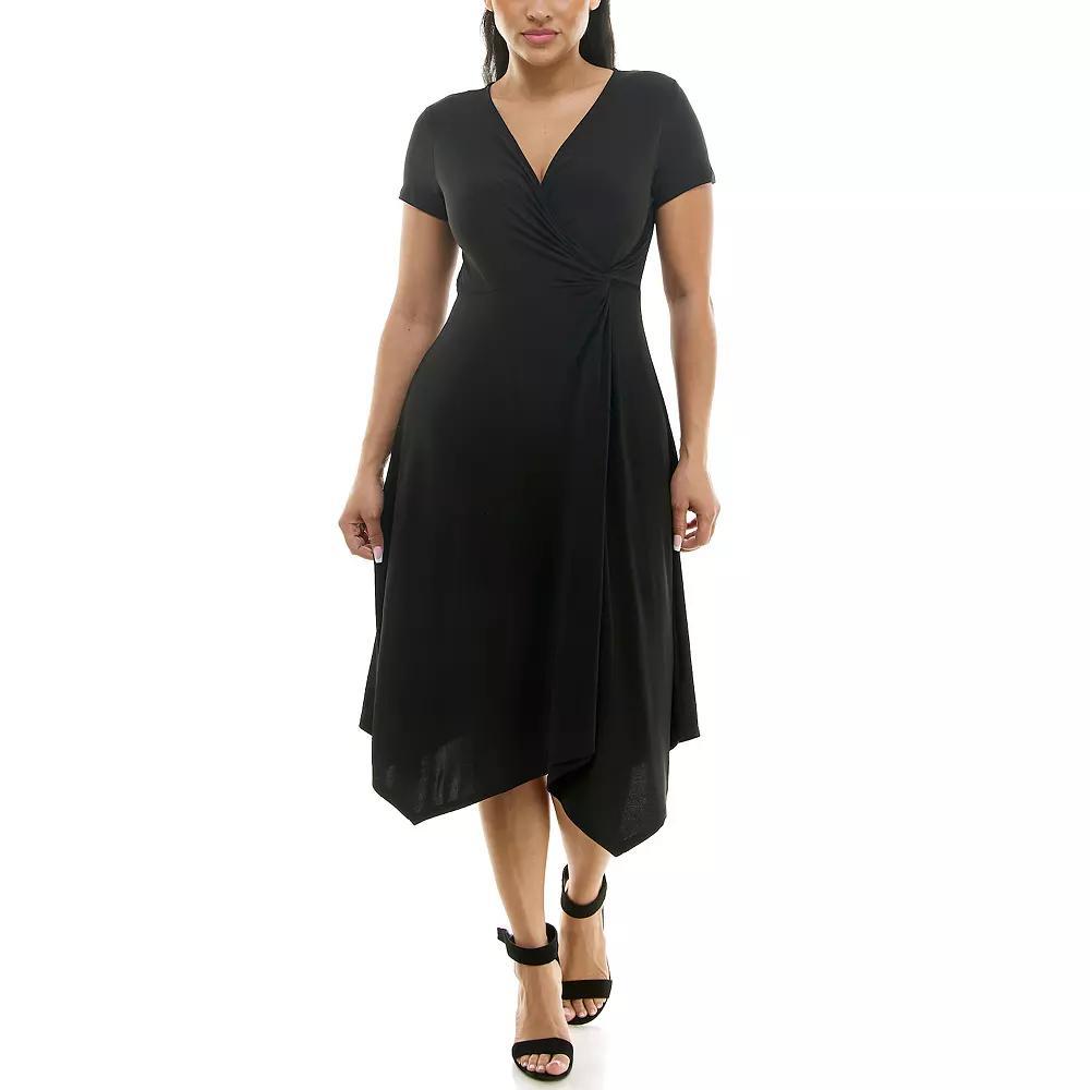 Women's Nina Leonard Short Sleeve Uneven-Hem Wrap Dress, Size: Small, Dragon Fruit Product Image