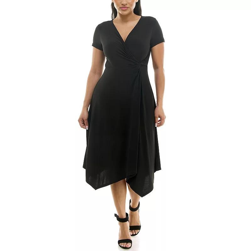 Women's Nina Leonard Short Sleeve Uneven-Hem Wrap Dress, Size: Small, Dragon Fruit Product Image