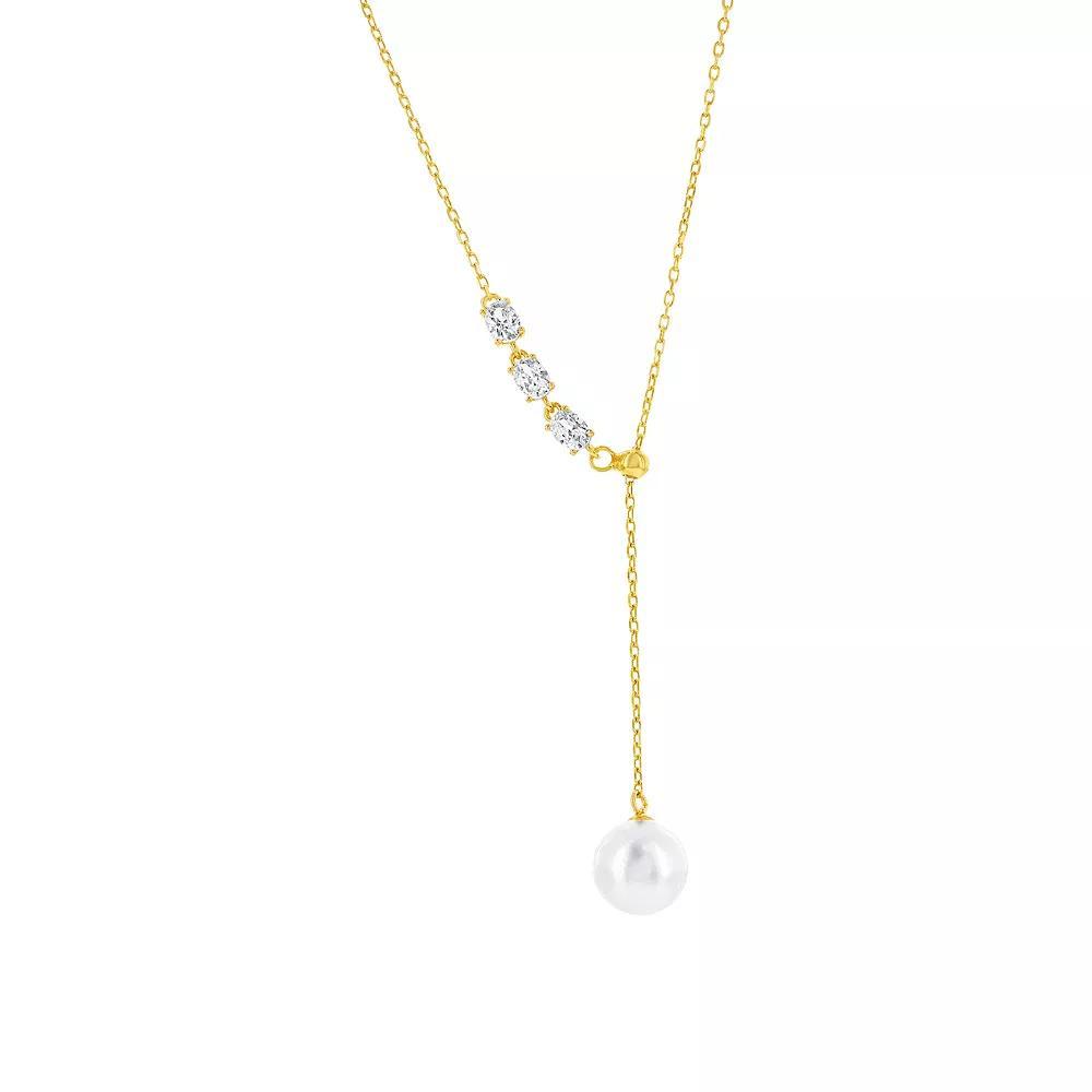 Argento Bella Freshwater Cultured Pearl Cubic Zirconia Lariat Necklace, Women's, Size: 16-18" ADJ, Gold Tone Product Image