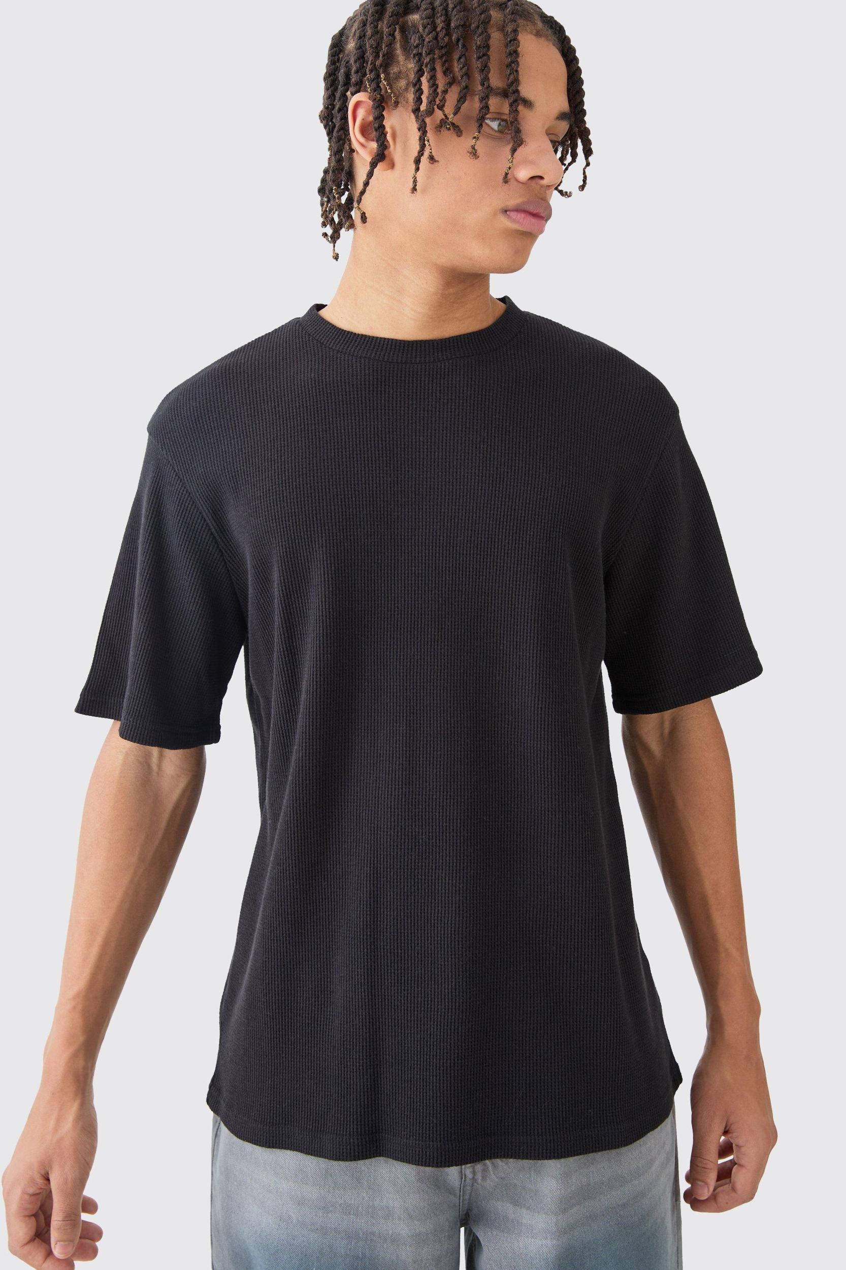 Mens Regular Fit Waffle T-shirt - Black Product Image