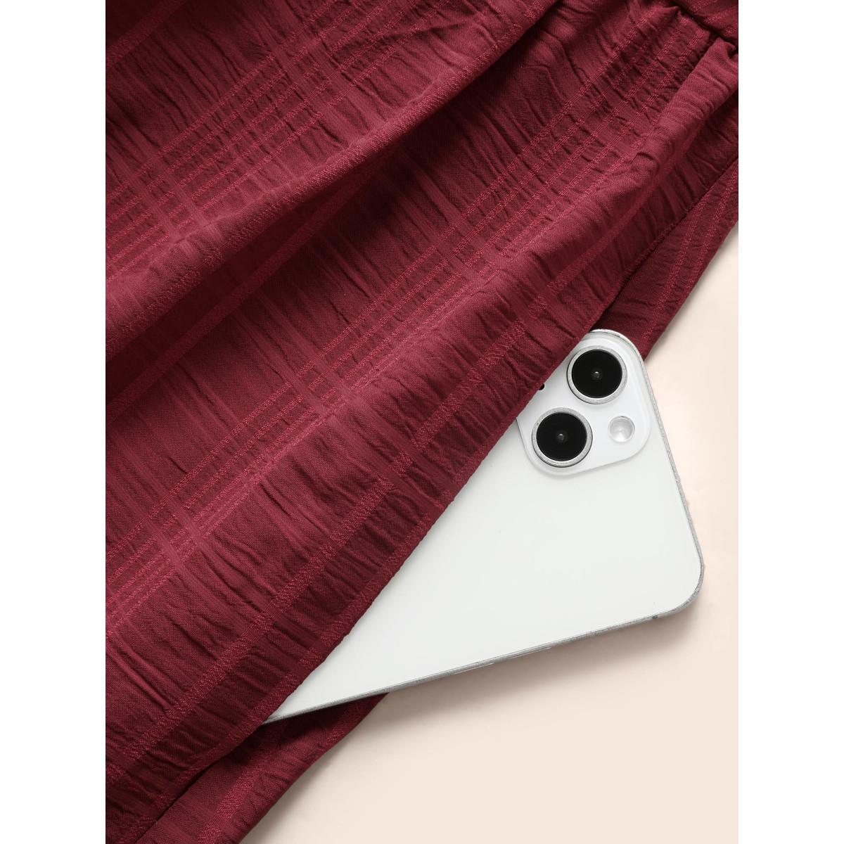 Plus Size Plaid Stand Collar Frill Trim Sleeveless Dress Burgundy Women Elegant Texture Stand-up collar Sleeveless Curvy BloomChic 18-20/2X Product Image