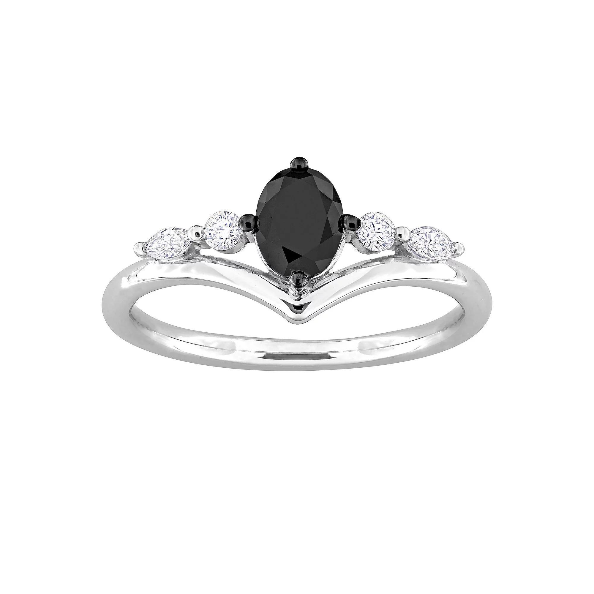 Stella Grace 14k White Gold 3/4 Carat T.W. Black & White Diamond Oval Engagement Ring, Women's, Size: 8.50 Product Image