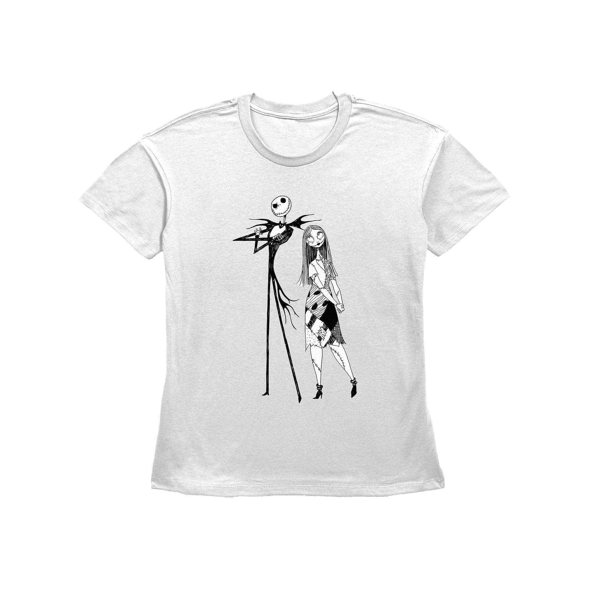 Disney's The Nightmare Before Christmas Juniors' Jack And Sally Graphic Tee, Women's, Size: Medium, White Product Image