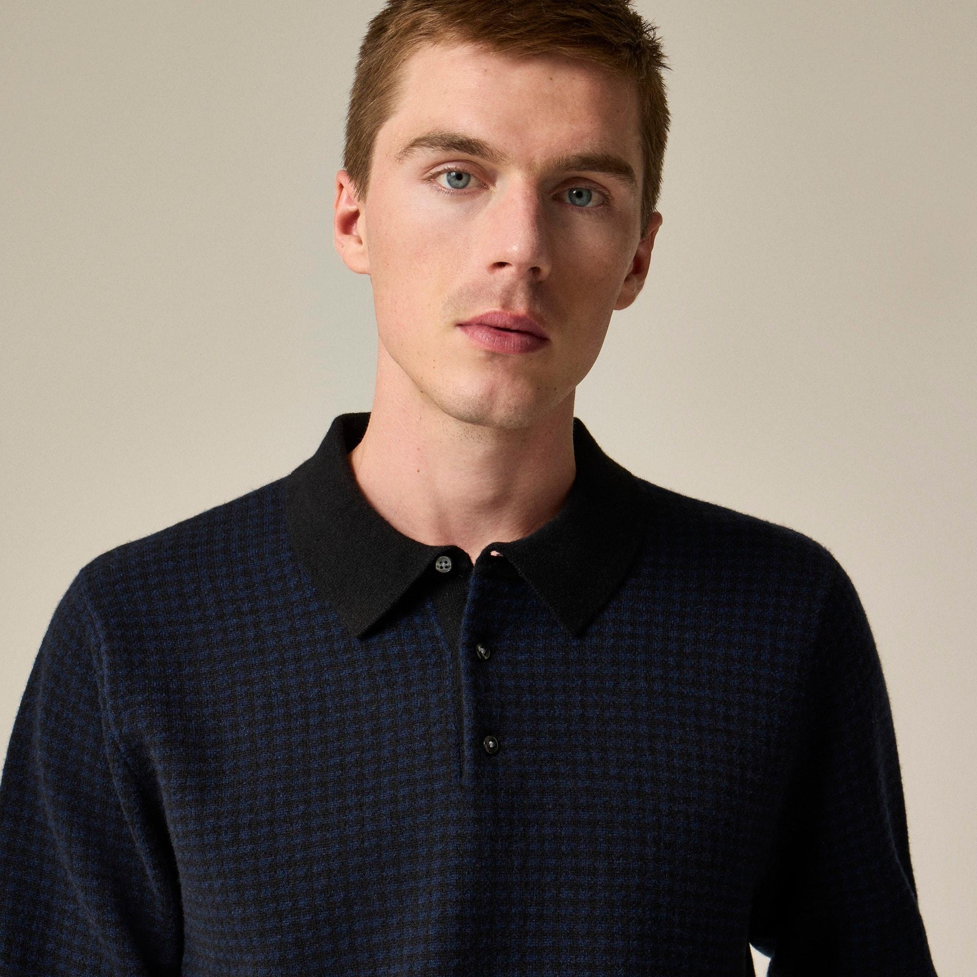 Cashmere collared sweater in houndstooth jacquard Product Image