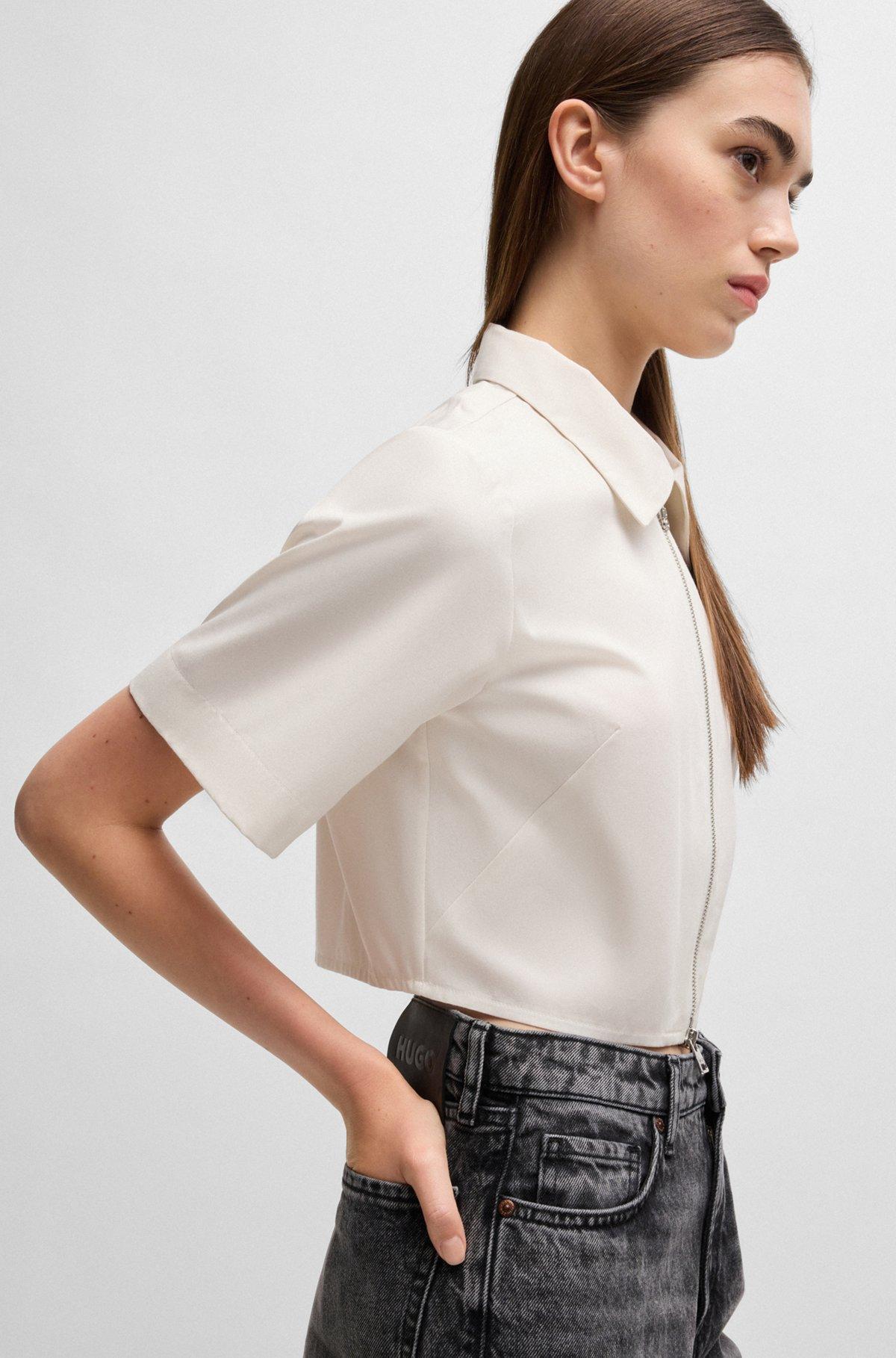 HUGO - Cropped blouse in cotton twill - White Product Image