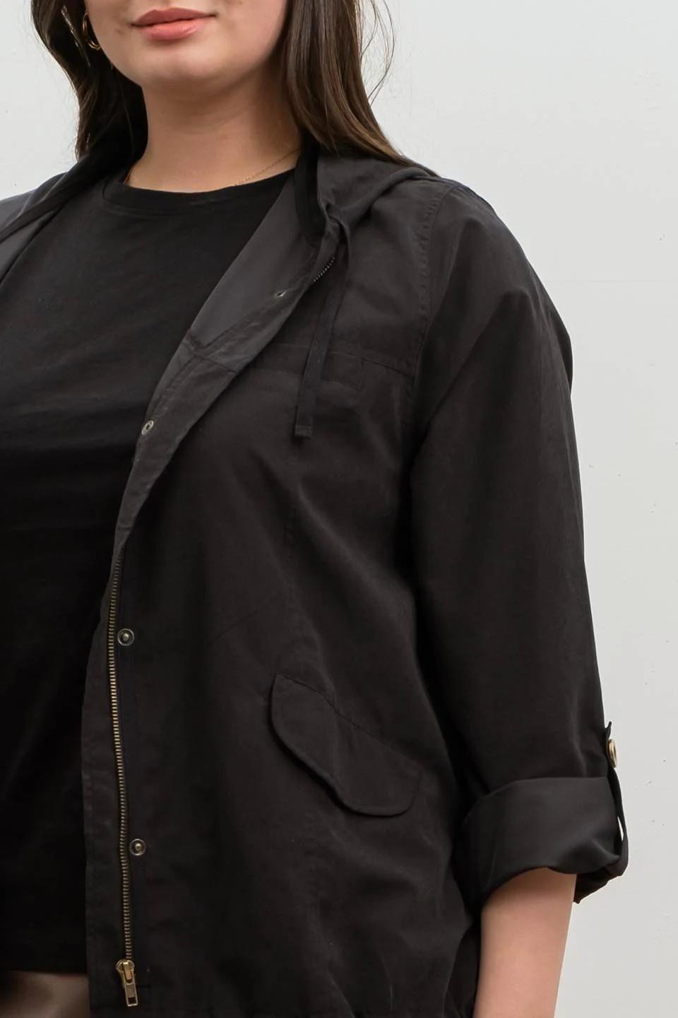 Plus Snap Button Zip Up Hooded Jacket Product Image