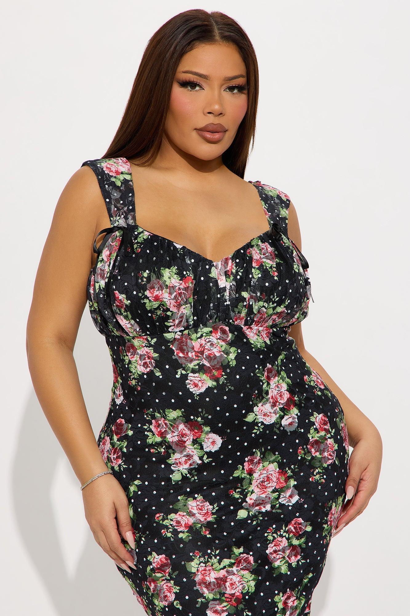 Wild Rose Floral Lace Midi Dress - Black/combo Product Image
