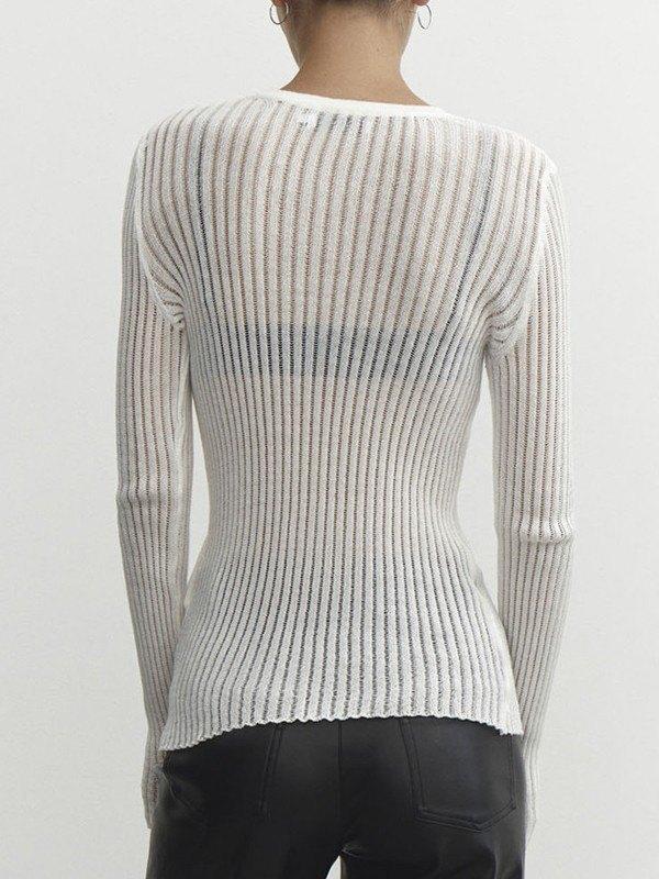 See Through Long Sleeve Ribbed Knit Top Product Image