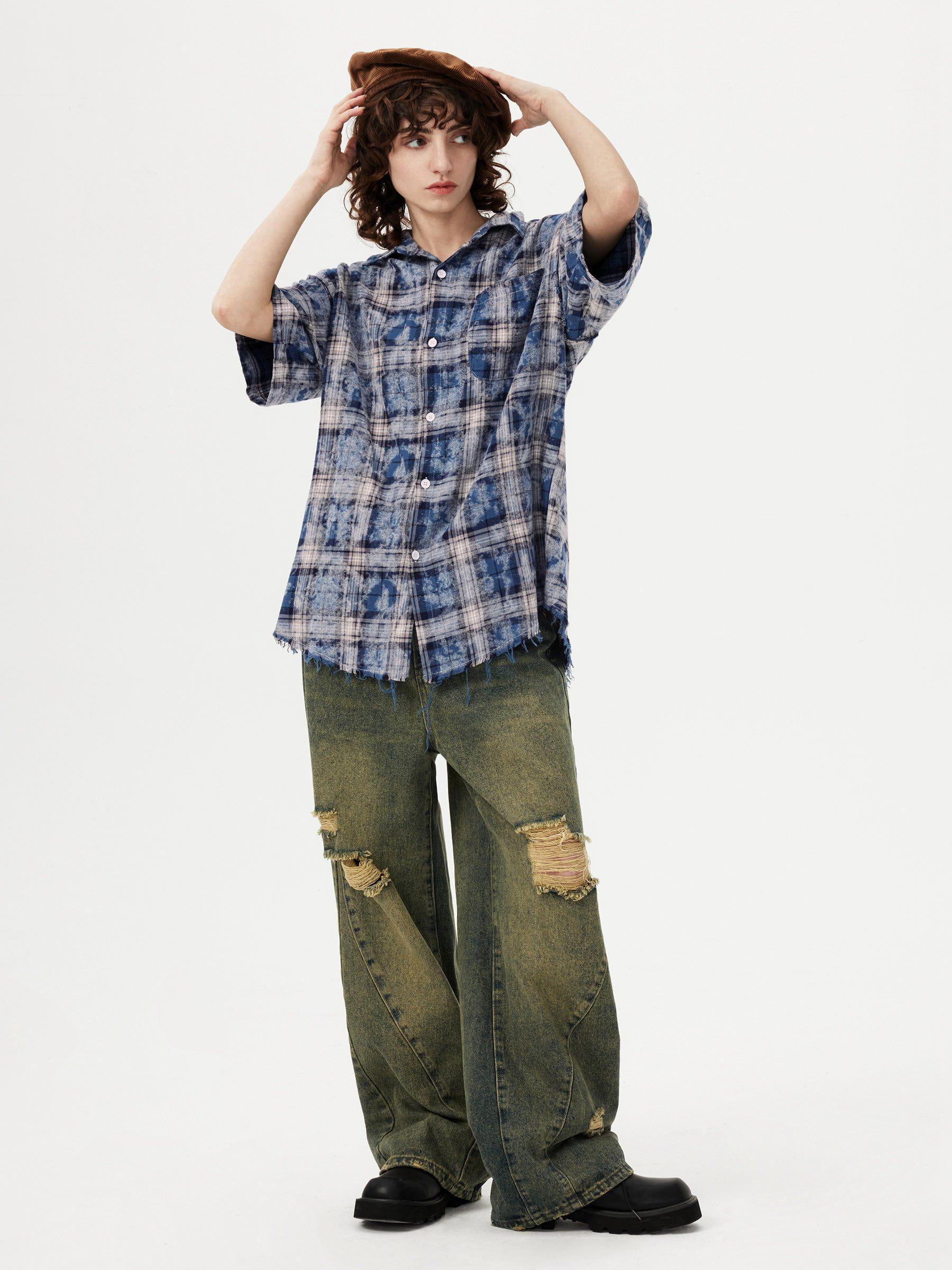 Aelfric Eden Tie Dye Plaid Short Sleeve Shirt Product Image