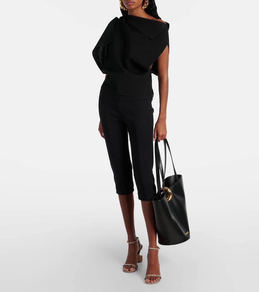 JACQUEMUS The Medium Bambola Asymmetric Leather Bucket Bag In Black 990 Product Image