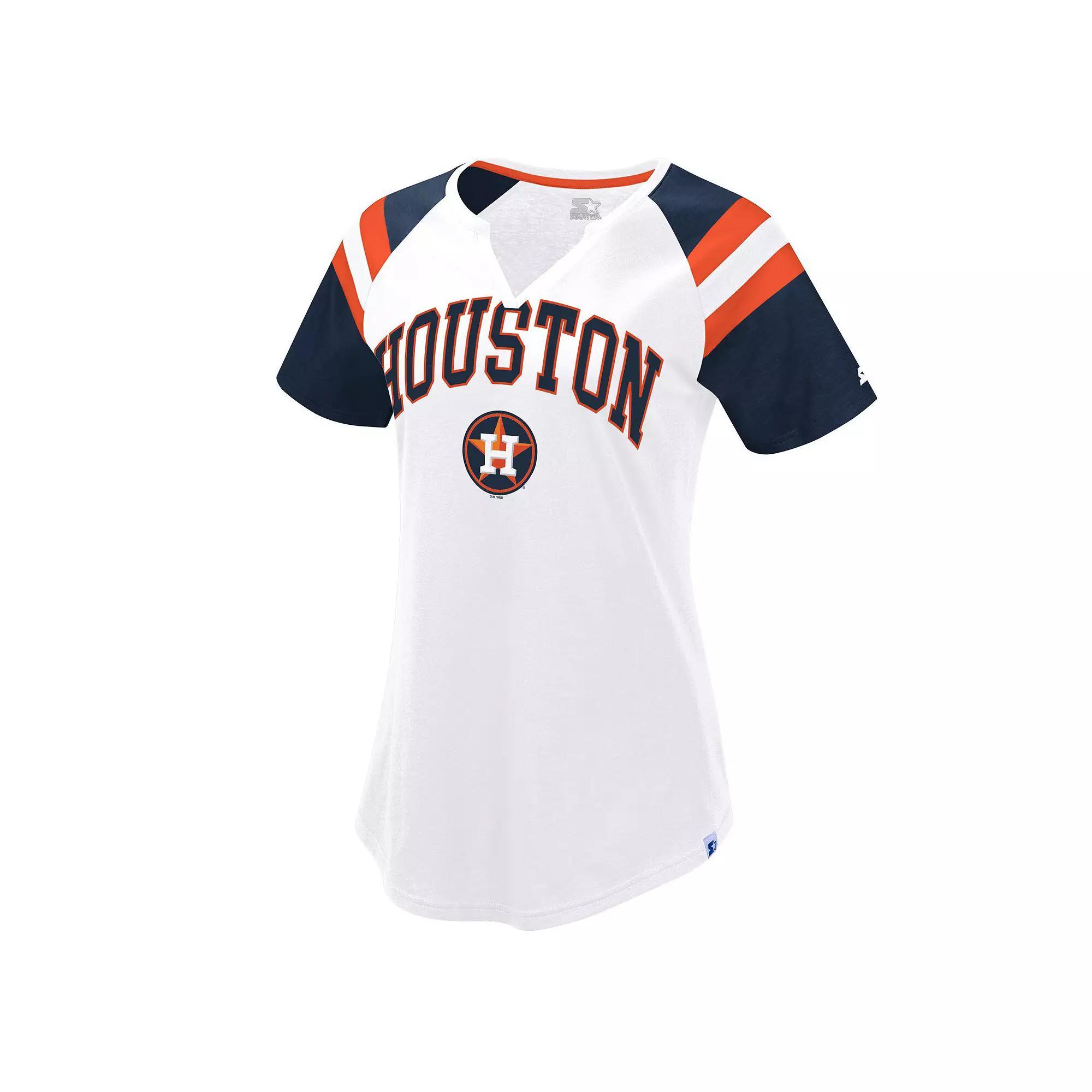 Women's Starter White/Navy Houston Astros Game On Notch Neck Raglan T-Shirt, Size: XXL Product Image
