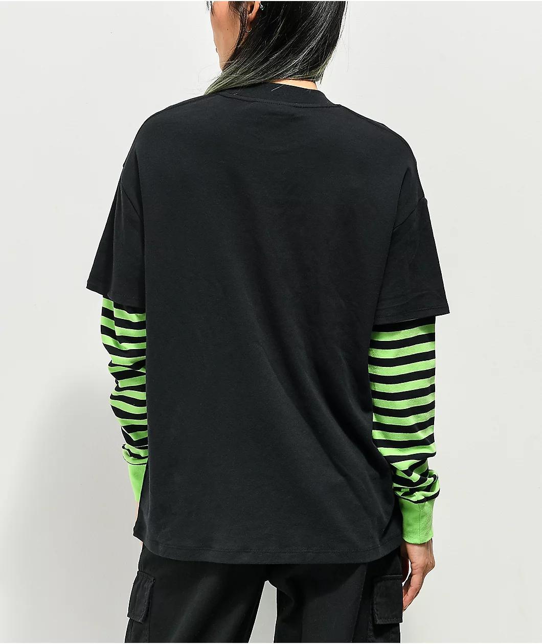 Vitriol Bixie Black & Green Layered Long Sleeve T-Shirt Product Image