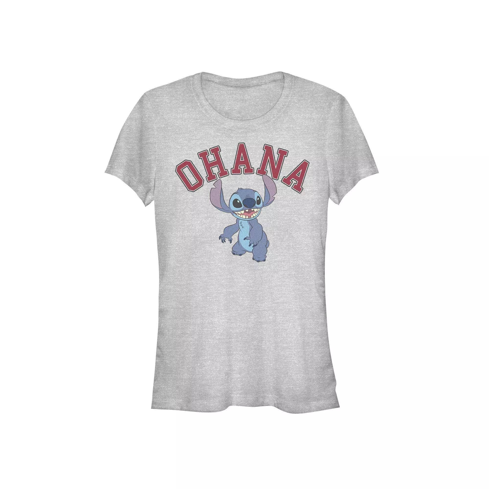 Disney's Lilo & Stitch Women's Ohana Varsity Stitch Tee, Girl's, Size: Large, Athletic Grey Product Image