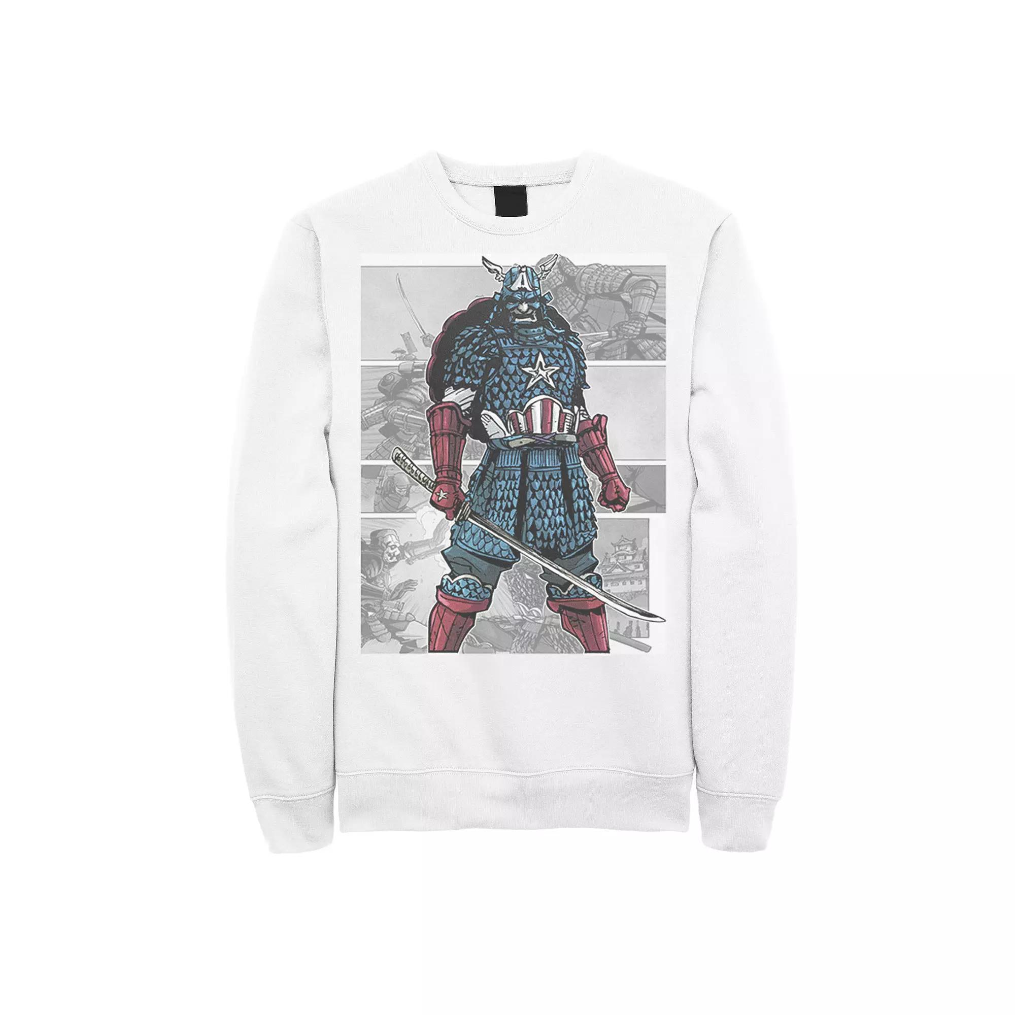 Men's Marvel Captain America Samurai Comic Scenes Graphic Fleece Pullover, Size: XXL, White Product Image