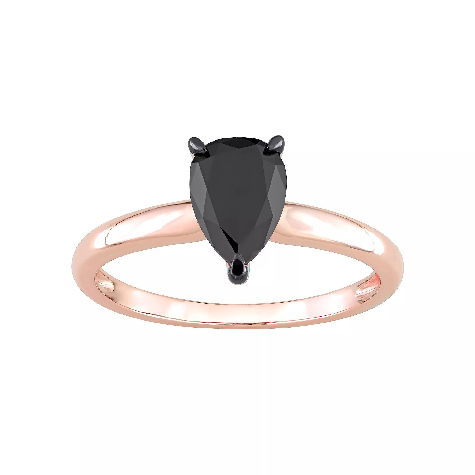 Stella Grace 14k Rose Gold 1 Carat T.W Black Diamond Pear-Shape Solitaire Ring, Women's, Size: 9 Product Image