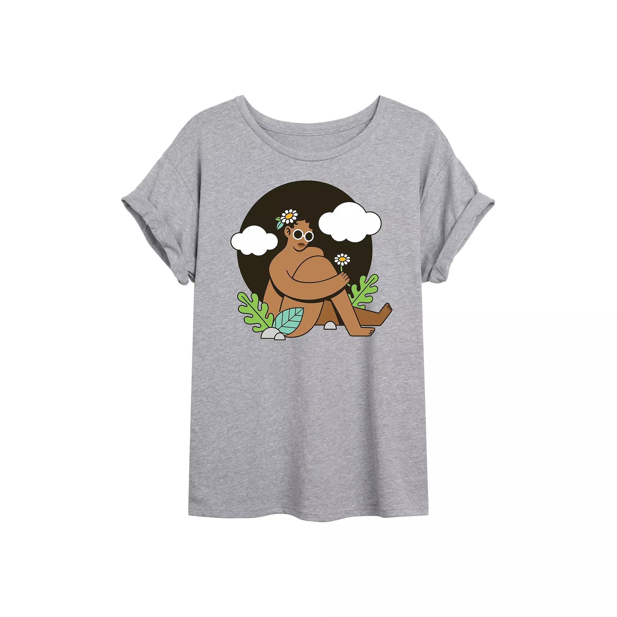 Juniors Woman Afro And Plants Oversized Tee, Girls Product Image