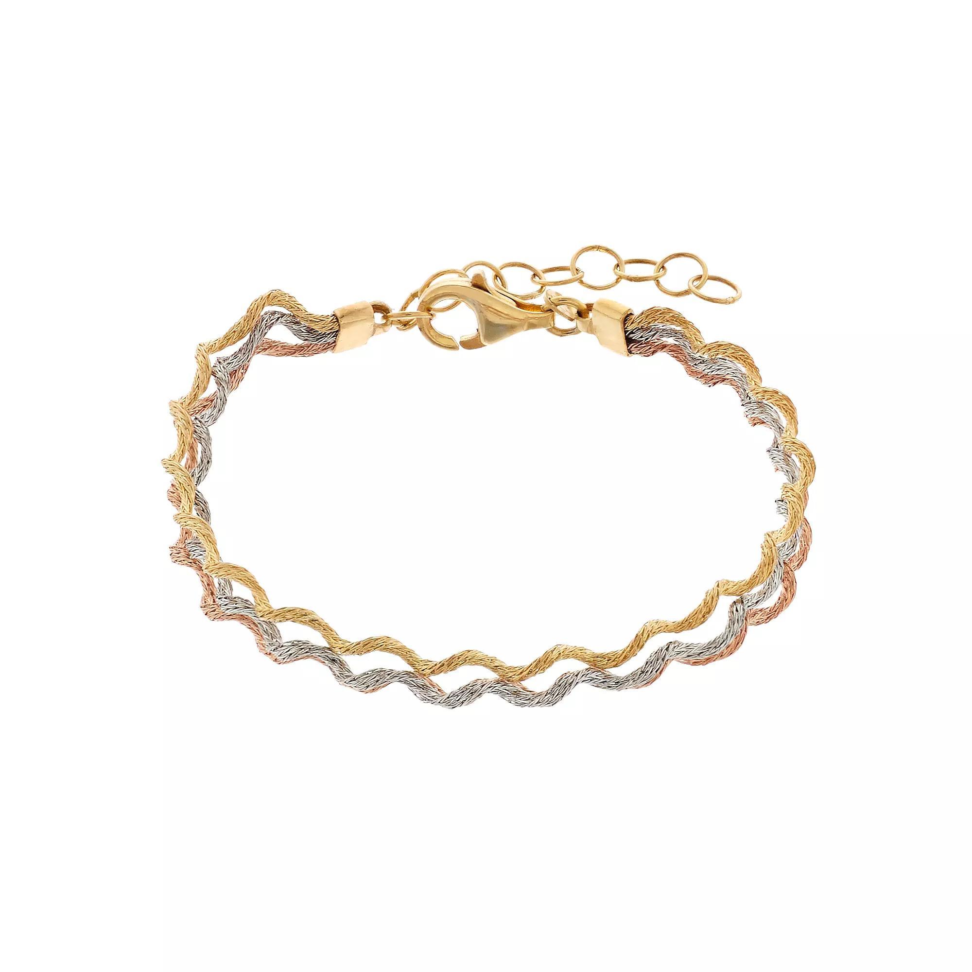 Tri-Tone Sterling Silver Mesh Multistrand Twist Bracelet, Womens Product Image