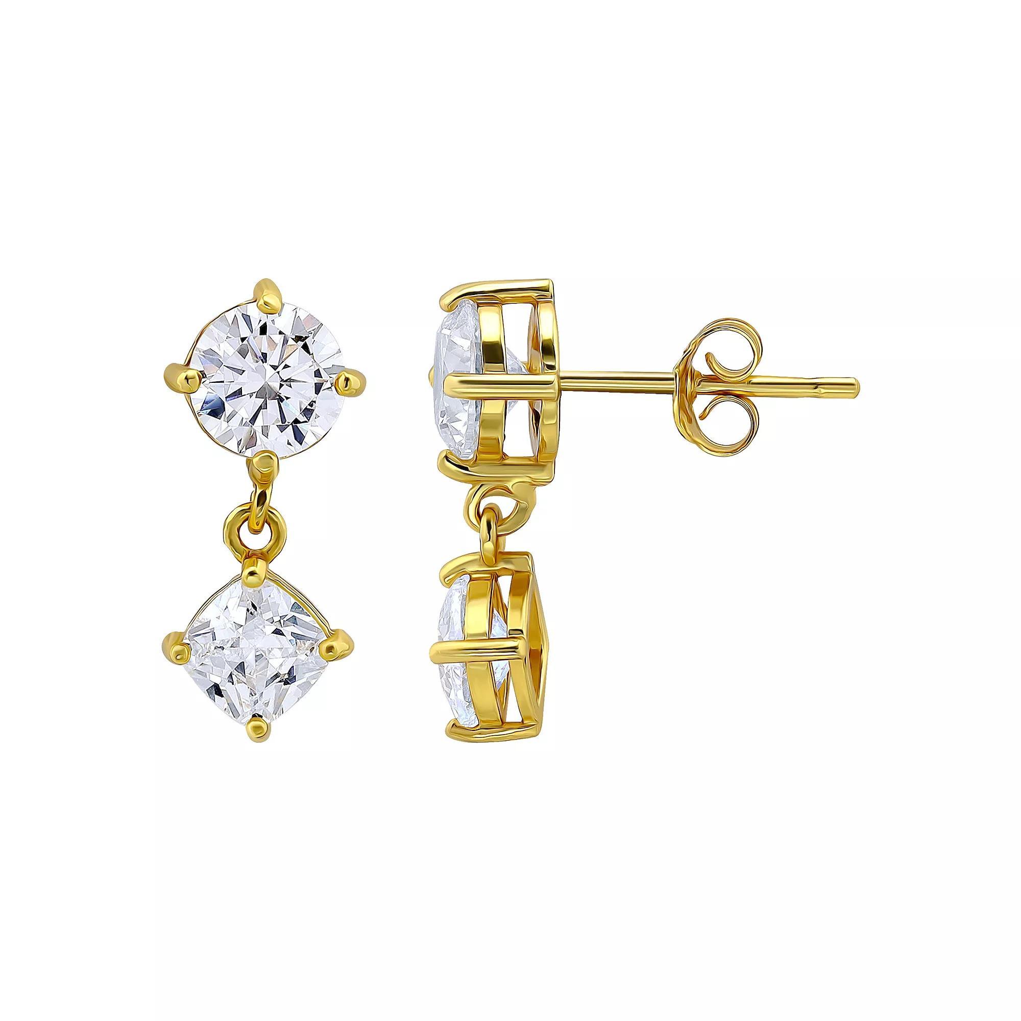 Aleure Precioso Sterling Silver Cubic Zirconia Cushion Cut Double Drop Earrings, Women's Product Image