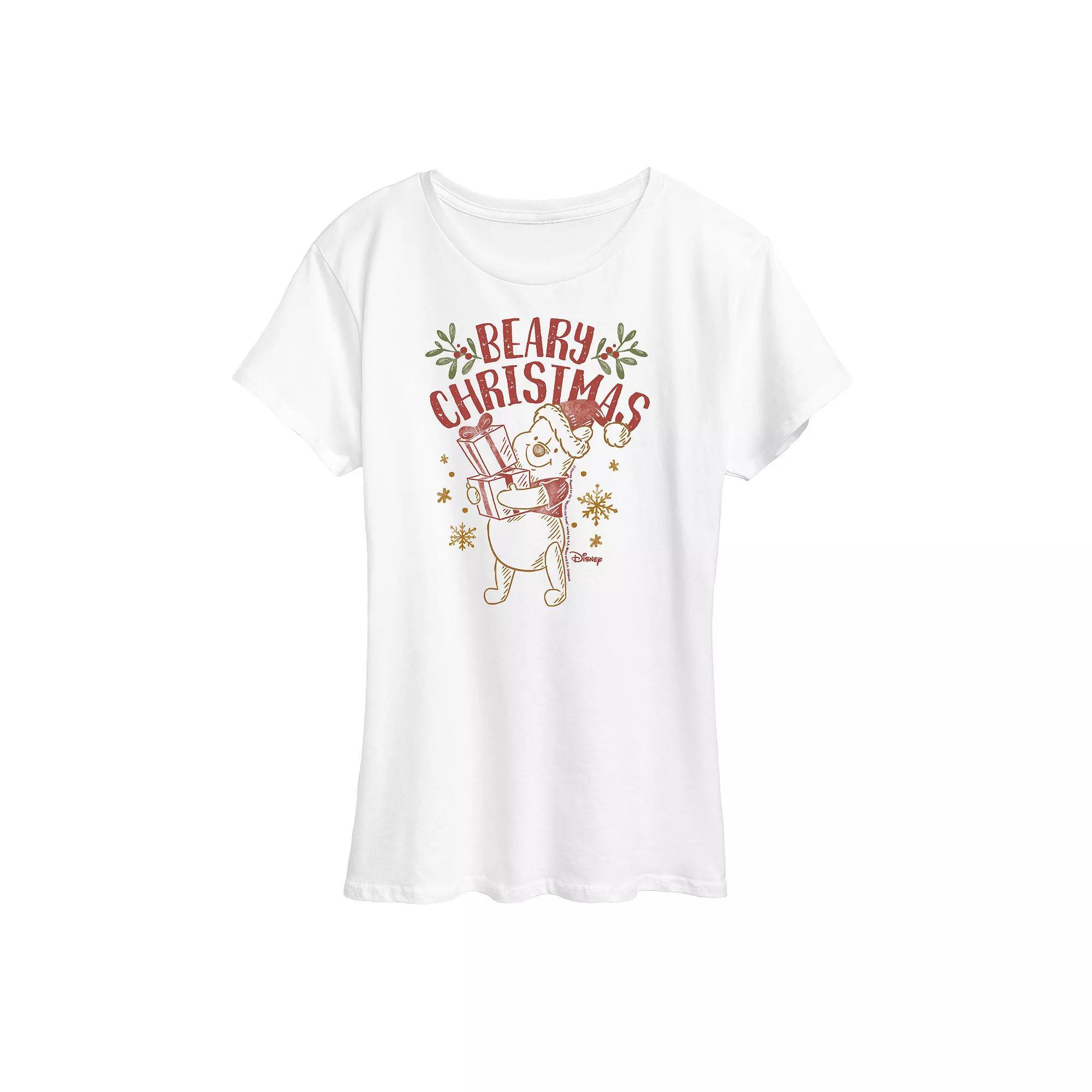 Disney's Winnie The Pooh Women's Beary Christmas Graphic Tee, Girl's, Size: XXL, White Product Image