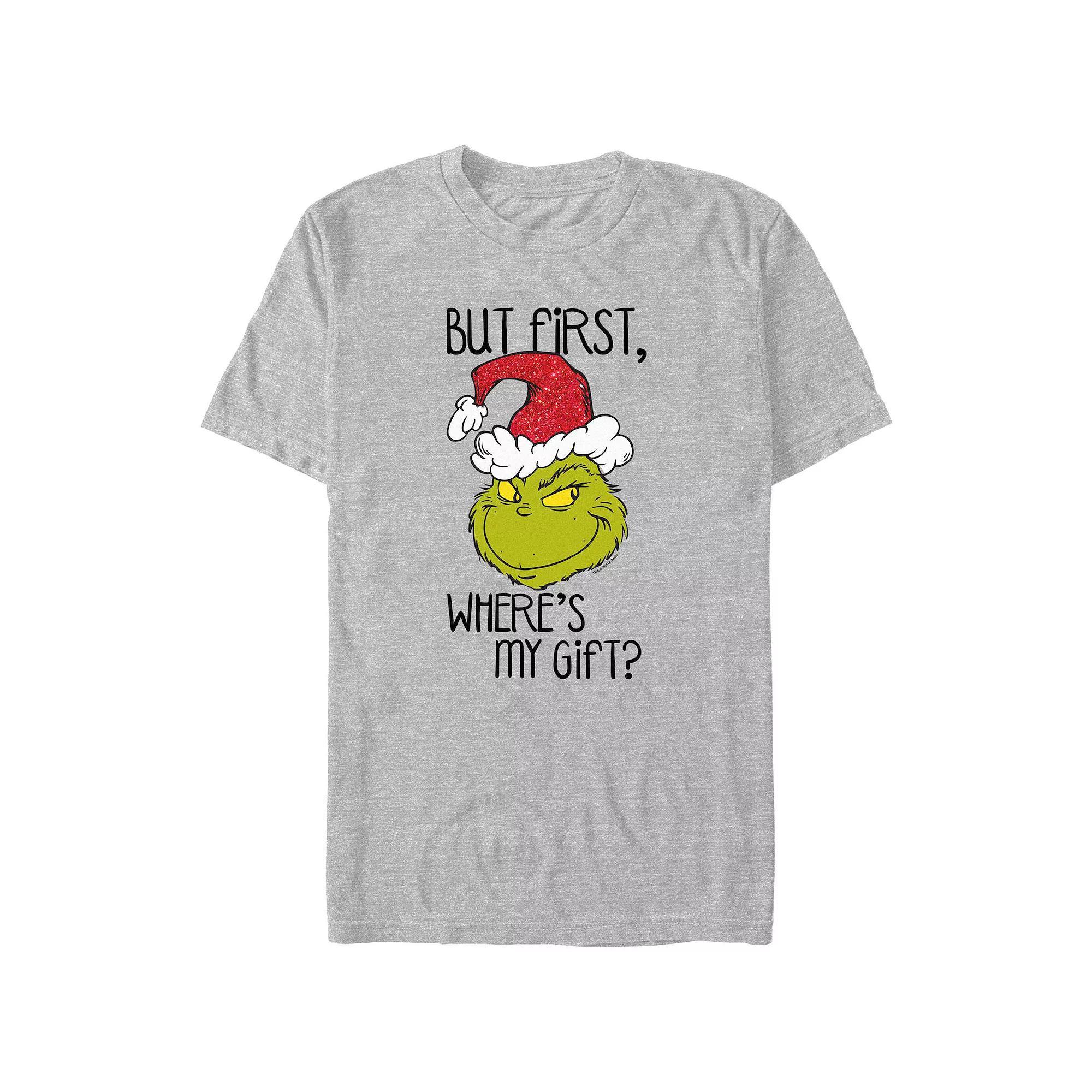 Big & Tall Dr. Seuss Grinch But First, Where's My Gift Graphic Tee, Men's, Size: 4XL Tall, Athletic Grey Product Image