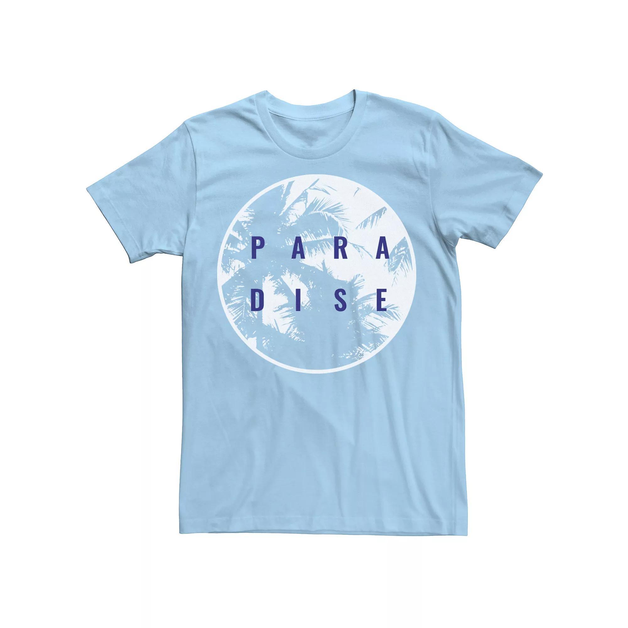 Men's Paradise Palm Tree Poster Circle Graphic Tee, Size: XXL, Light Blue Product Image