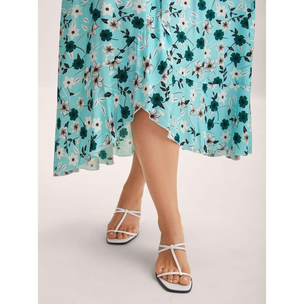 Plus Size Off-Shoulder Floral Print Adjustable Midi Dress Turquoise Women Non Sleeveless Curvy BloomChic 30/6X Product Image