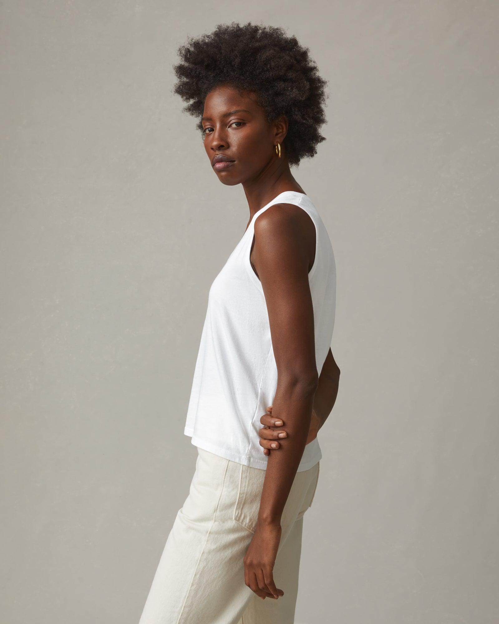 Women's Classic Cotton V-Neck Tank - White Female Product Image