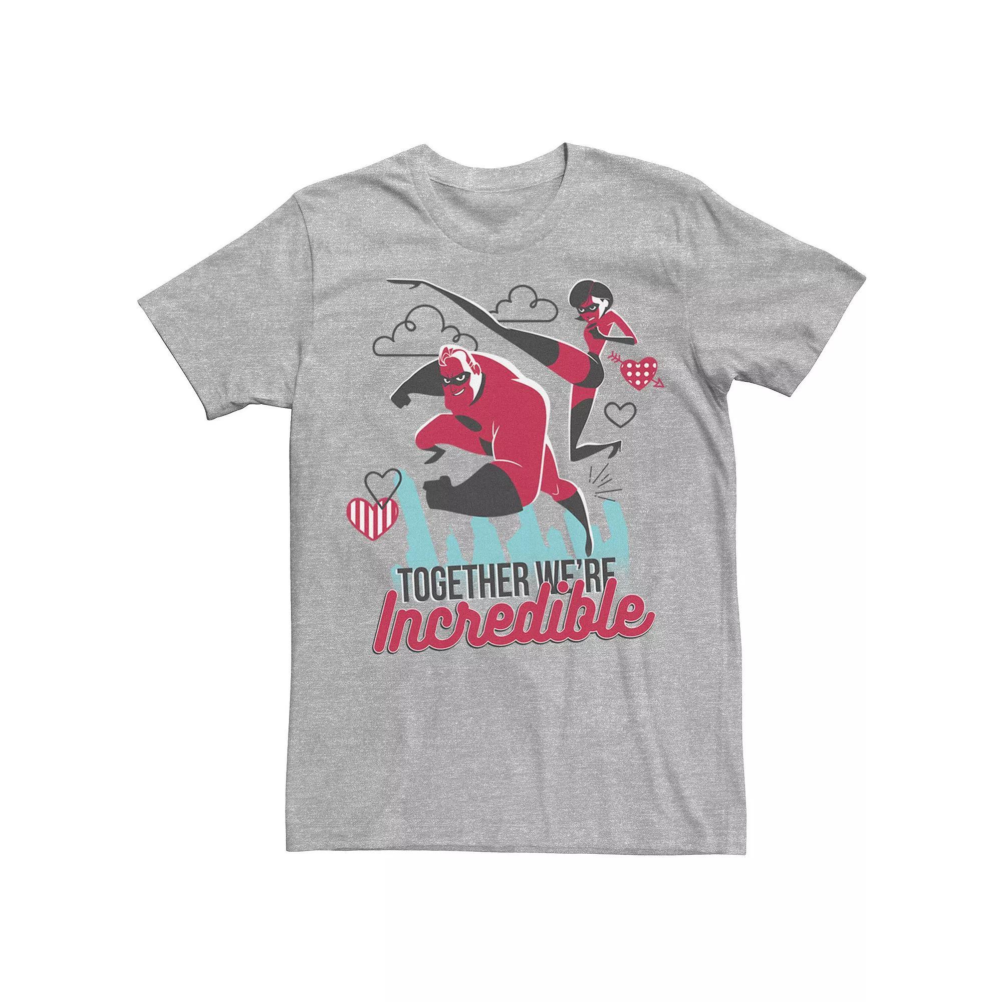 Disney / Pixar's The Incredibles Men's Couple Heart Valentine Tee, Size: 3XL, Athletic Grey Product Image