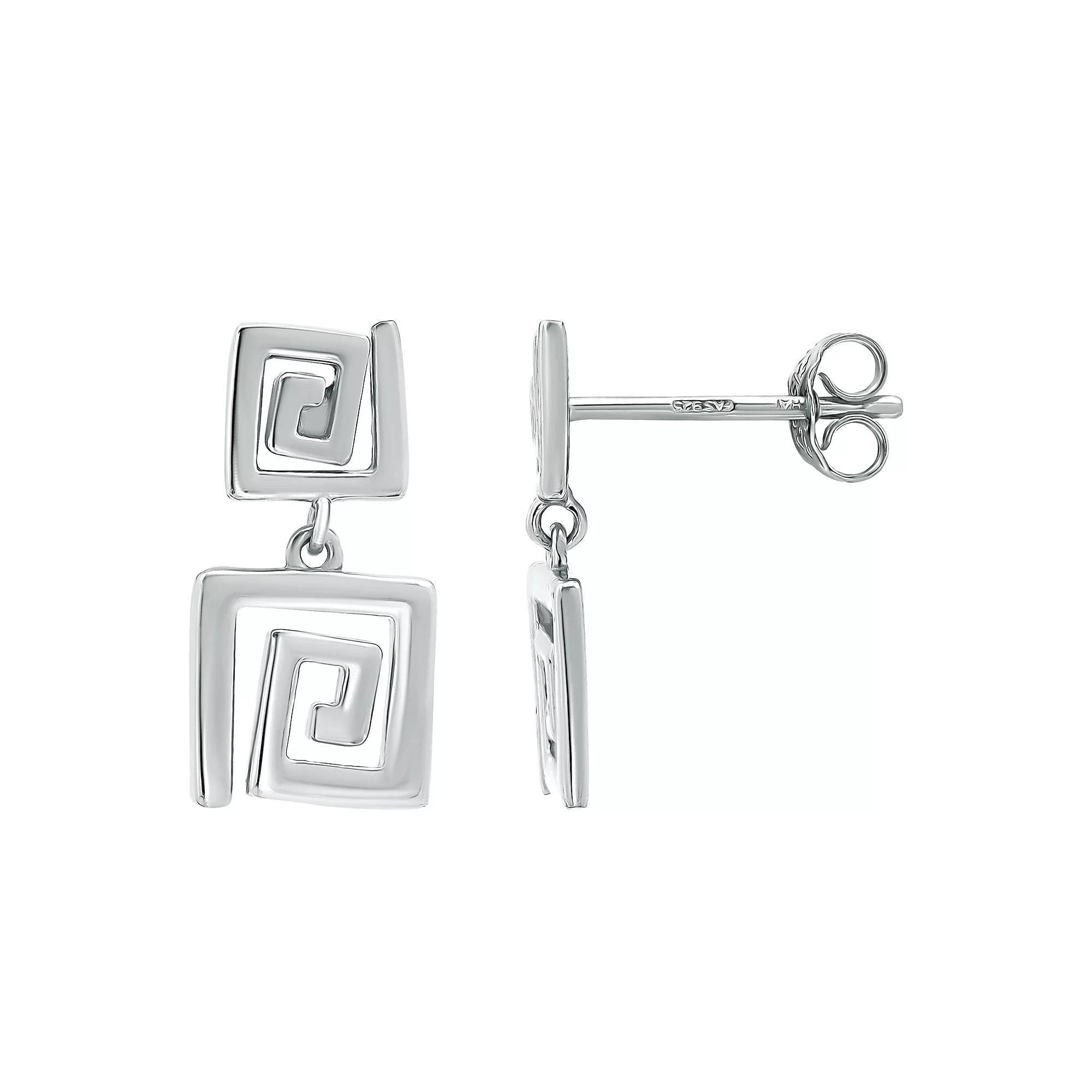 Aleure Precioso Sterling Silver Greek Key Design Double Drop Earrings, Women's, Silver Tone Product Image