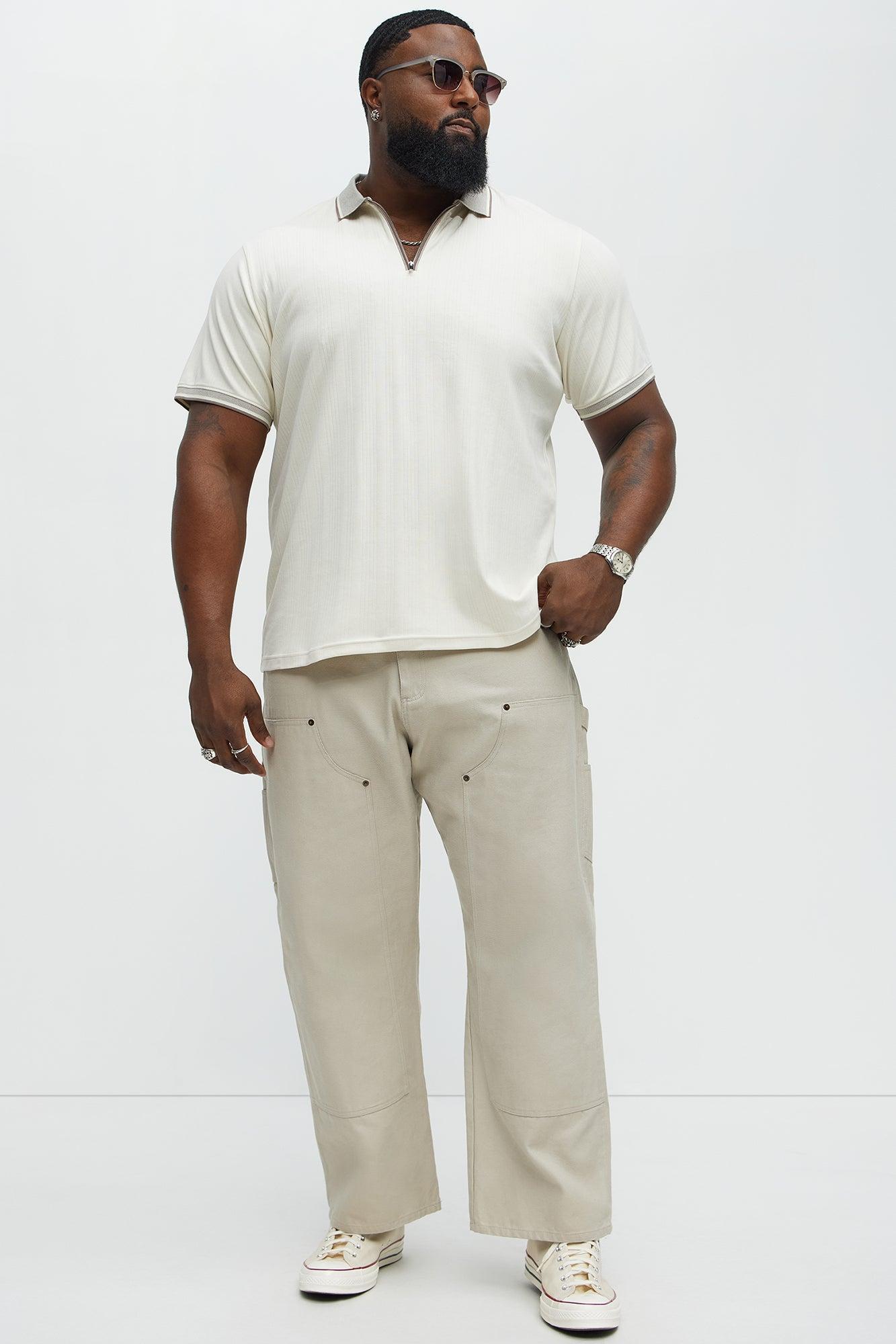 Two Tone Striped Zip Collar Polo - Cream Product Image