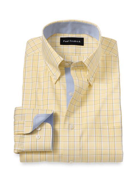 Comfort Stretch Non-Iron Check Dress Shirt With Contrast Trim - Yellow Product Image