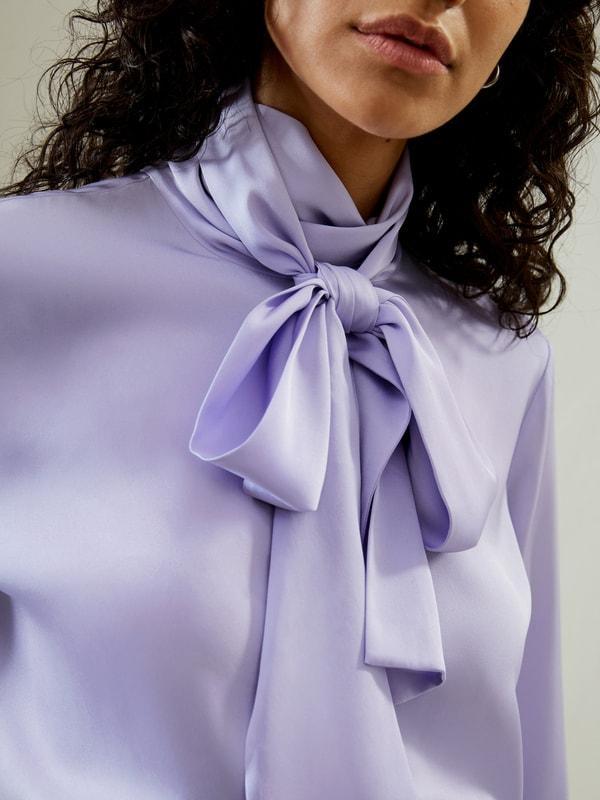 Silk Turtleneck Ribbon Blouse Product Image