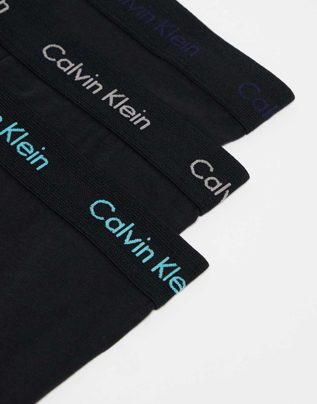 Calvin Klein cotton stretch boxer briefs 3 pack in black with colored logo Product Image