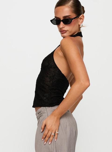 Hotter Than Fire Lace Halter Top Black Product Image