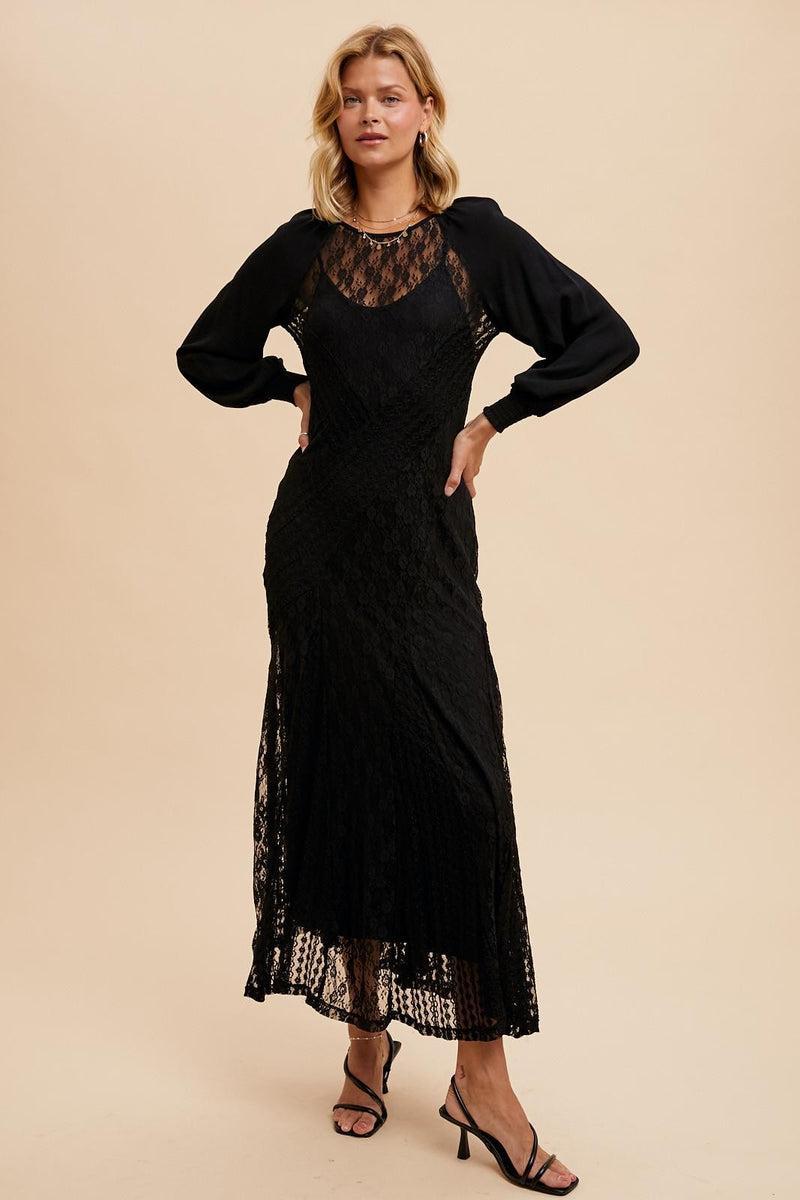 Raglan Vintage Lace Paneled Dress Product Image