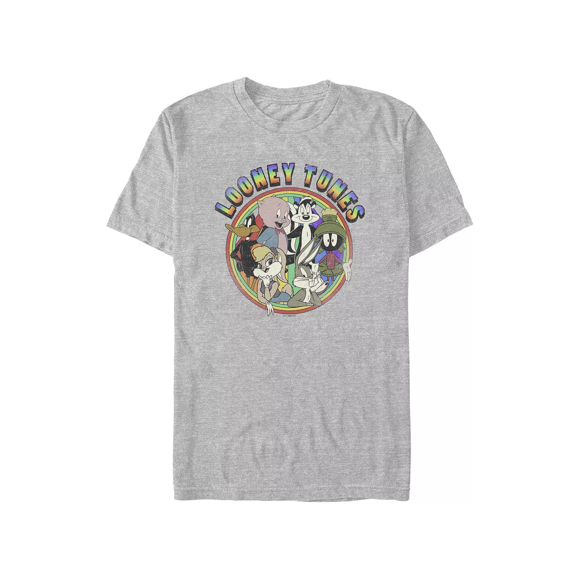 Men's Looney Tunes Vintage Rainbow Graphic Tee, Size: Medium, Athletic Grey Product Image